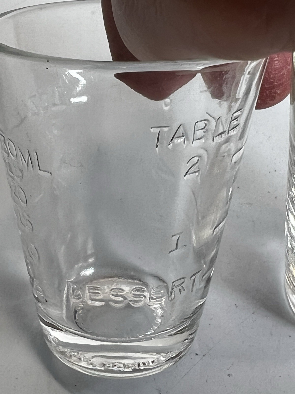 Vtg Apothecary Dose Pharmacy Measure Glass Cup GLASCO GEM Set of 2 Embossed