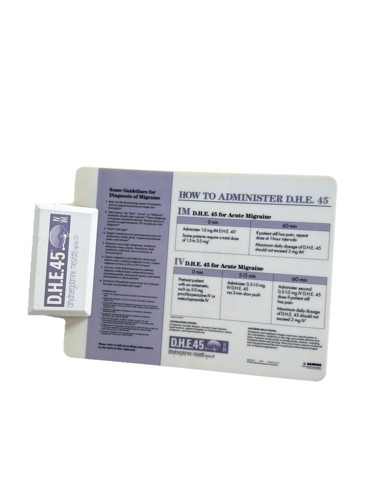 Vintage D.H.E.45 Drug Rep Pharmaceutical Purple and White Clipboard