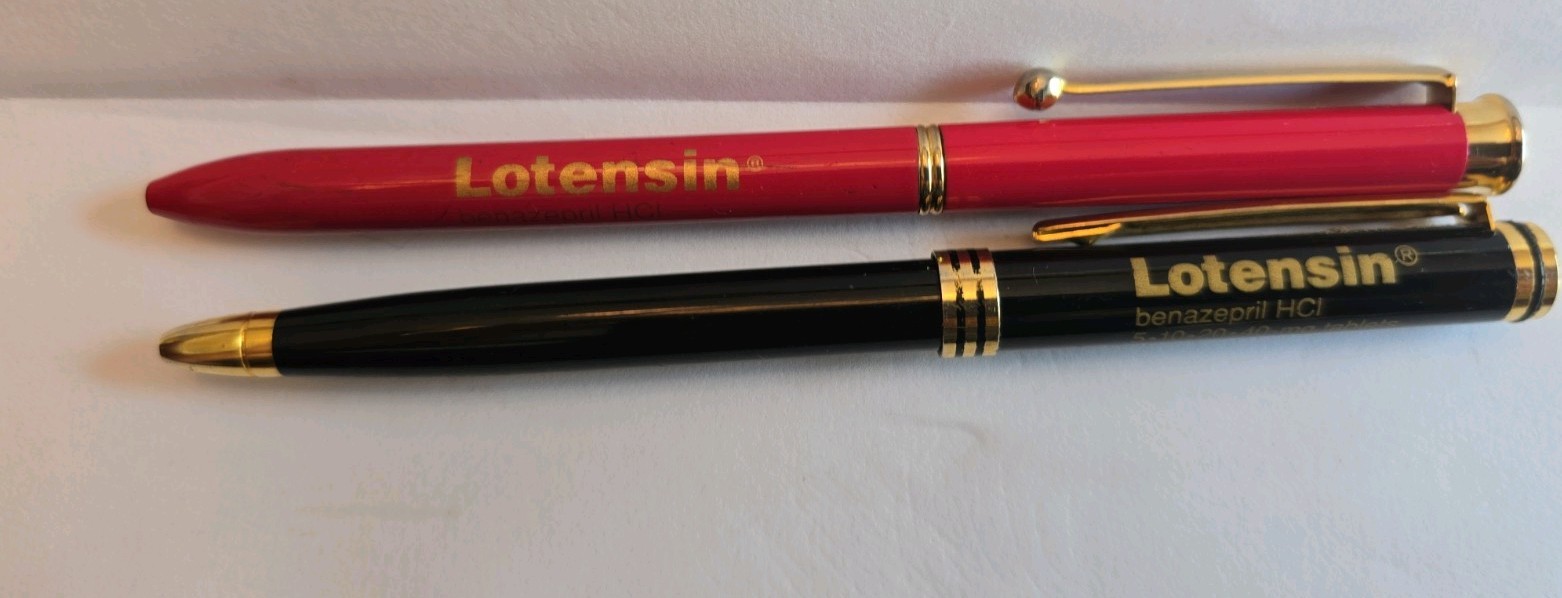 Lotensin Metal Pens x2 Pharmaceutical Drug Promo Medical Vintage Writes
