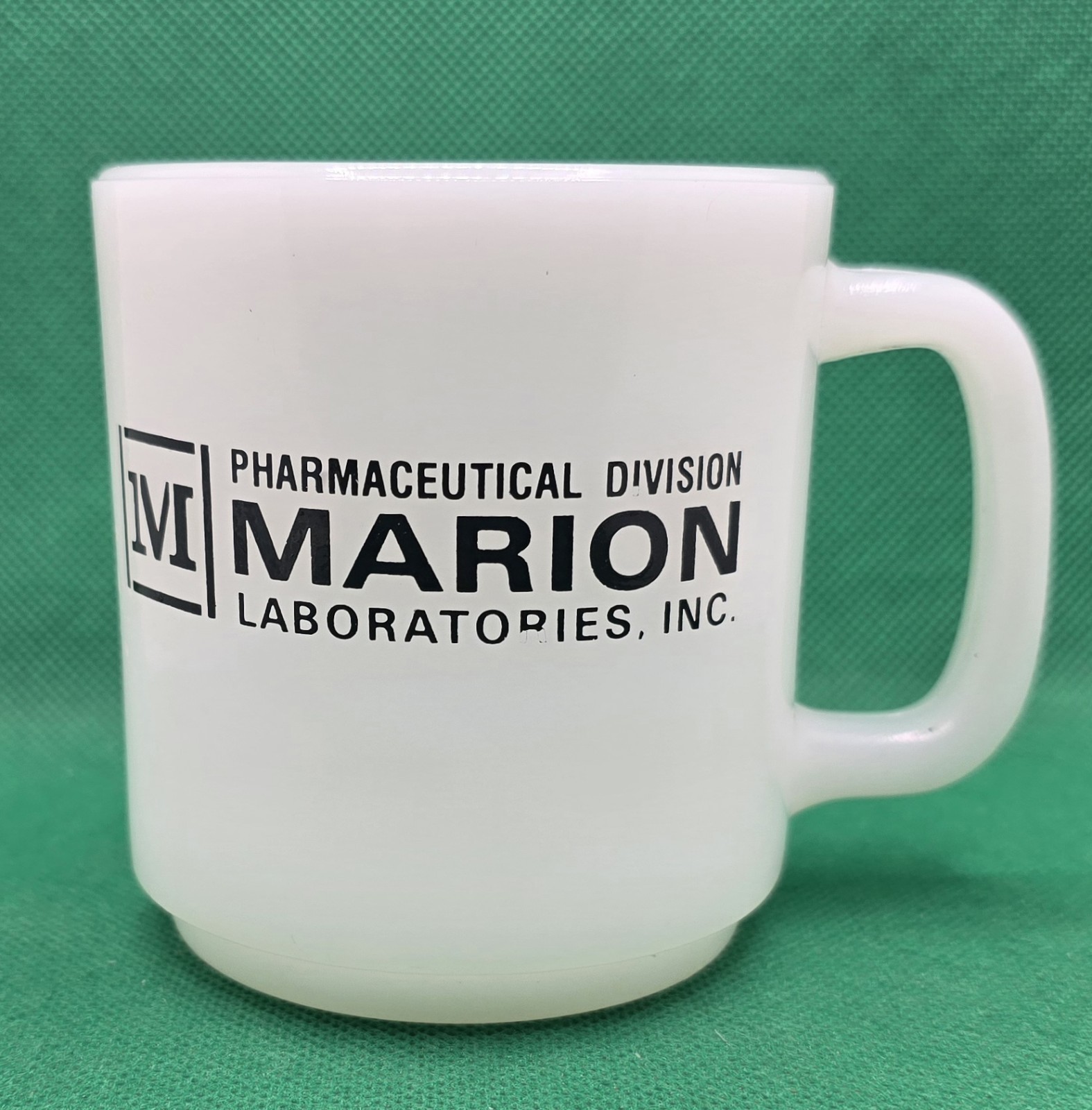 Vintage Pharmaceutical Milk Glass Mug Nitro-Bid Pavabid Marion Labs Glasbake