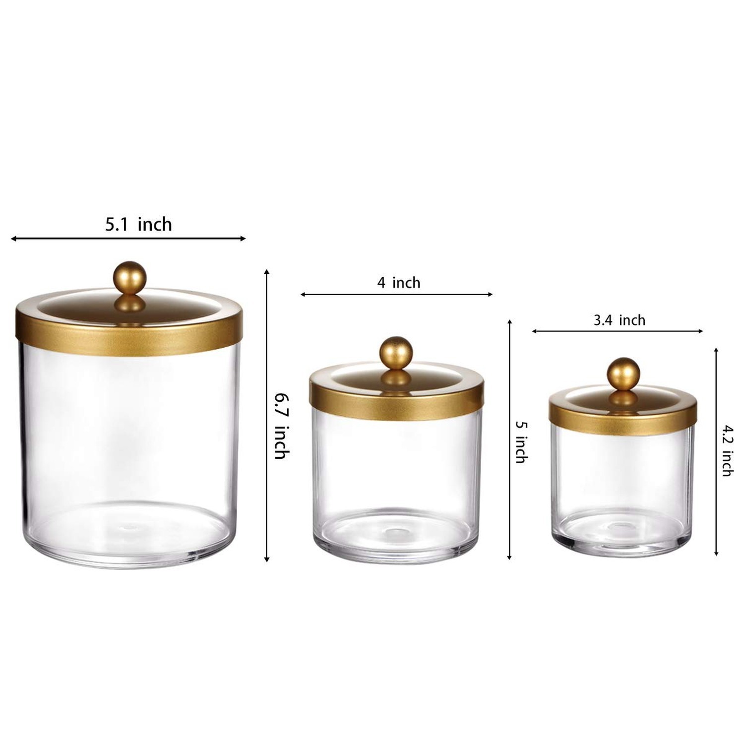 SheeChung 3-Pack Plastic Apothecary Jars with Gold Metal Lids – Large 50oz, 2…