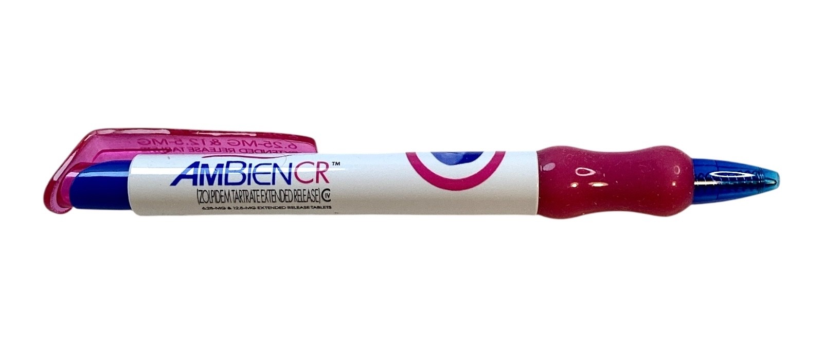 2 Pharmaceutical drug sales rep Ambien CR pink promotional pens rubber grip