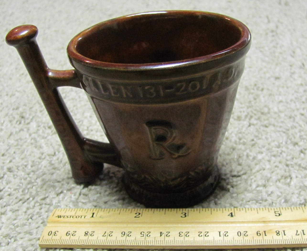 Beautiful Brown Glazed Schering Coricidin Pharmacy Mug Secuden Artem Galen 131-2