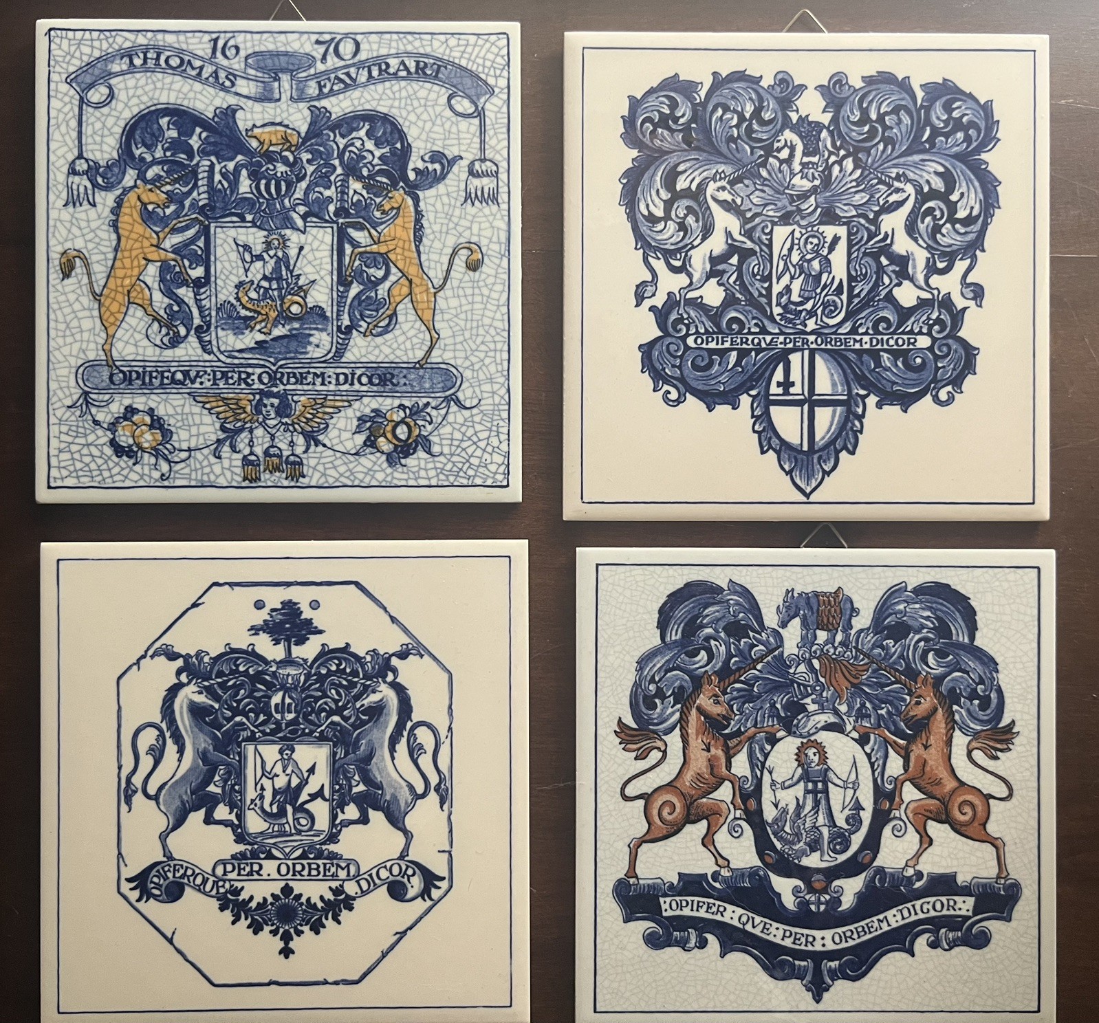 Vintage Delft Holland Apothecary Tiles Burroughs Welcome Crest Plaques 6”