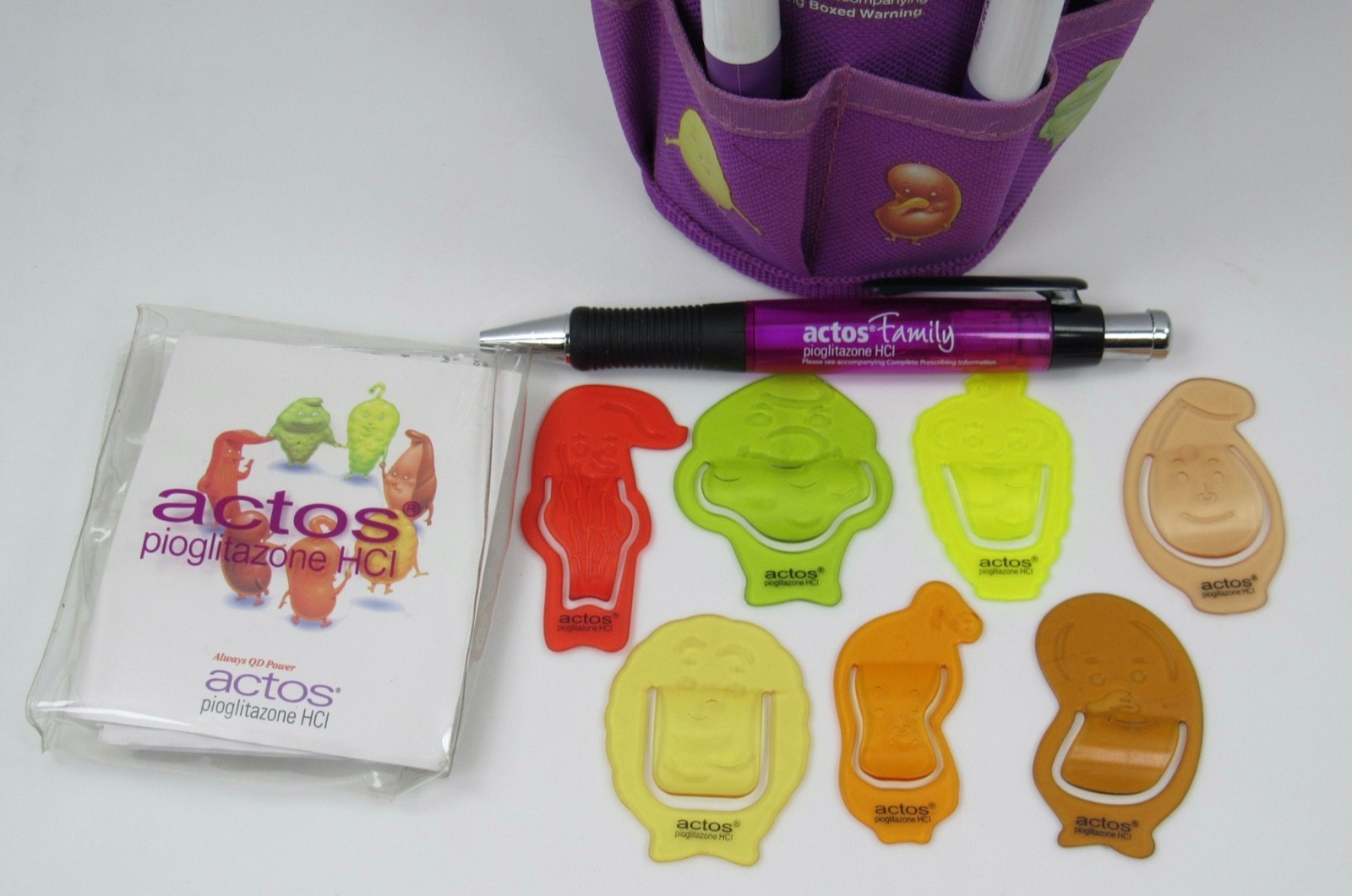 Actos LOT Character PENS, HOLDER CLIPS Drug Rep Pharmaceutical Promo Advertising