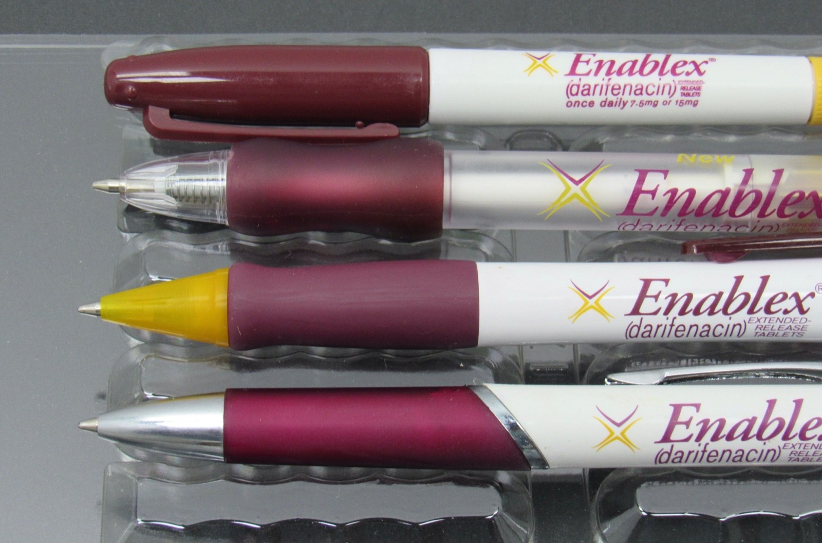 Lot of 4 Enablex PENS Drug Rep Pharmaceutical Promo Medical Advertising 1 Marker