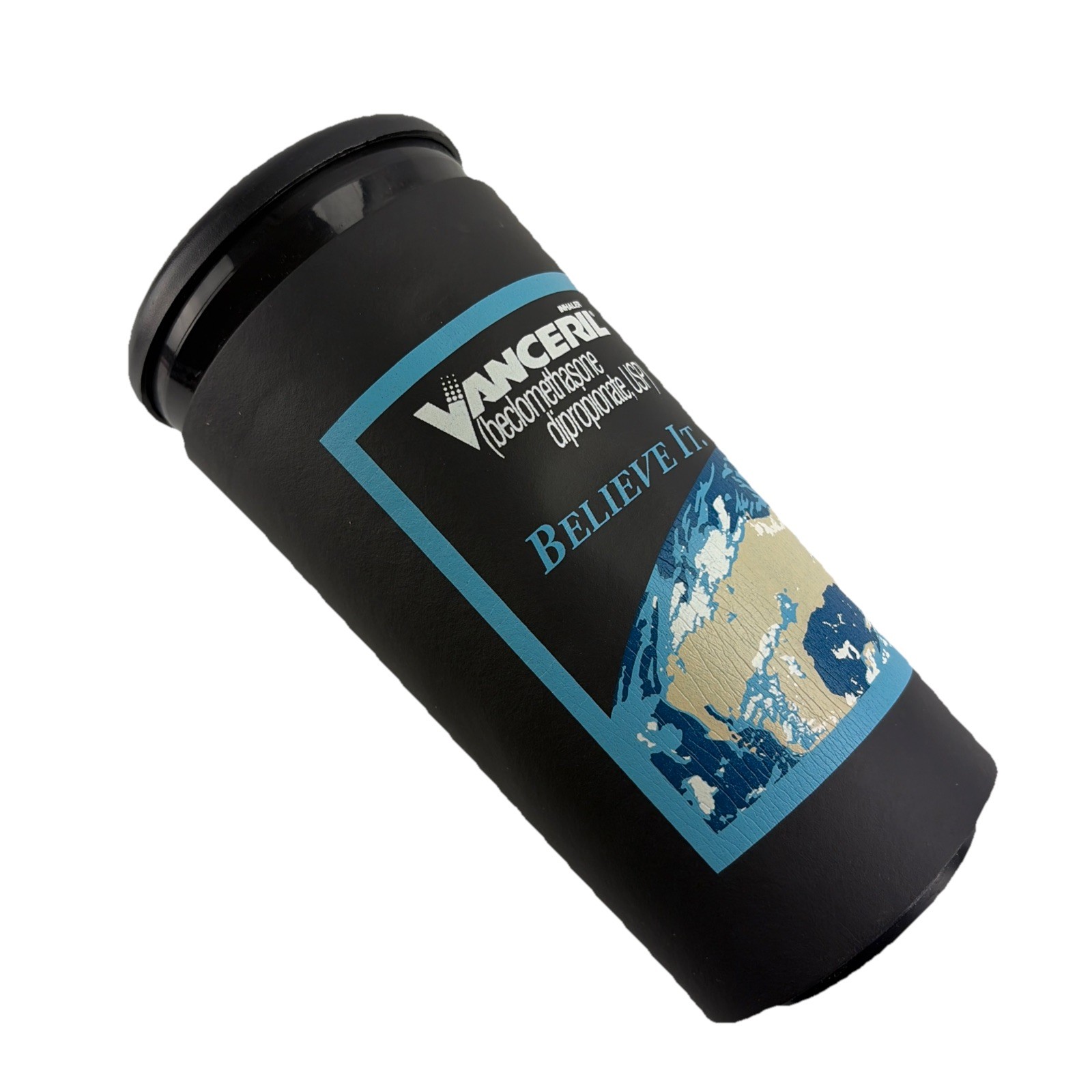 Drug Rep Pharma Collectible VANCERIL Inhaler Believe It Black Tumbler w/ Straw