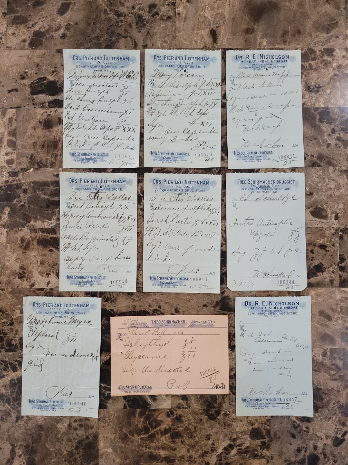 File Box & 97 antique prescriptions (1913) – Opium, Morphine, Dionin, Codeine