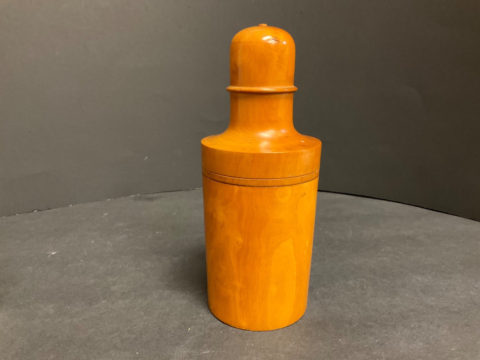 Antique Apothecary Glass Bottle With Treen Case 19th Century-Bottle topper Stuck