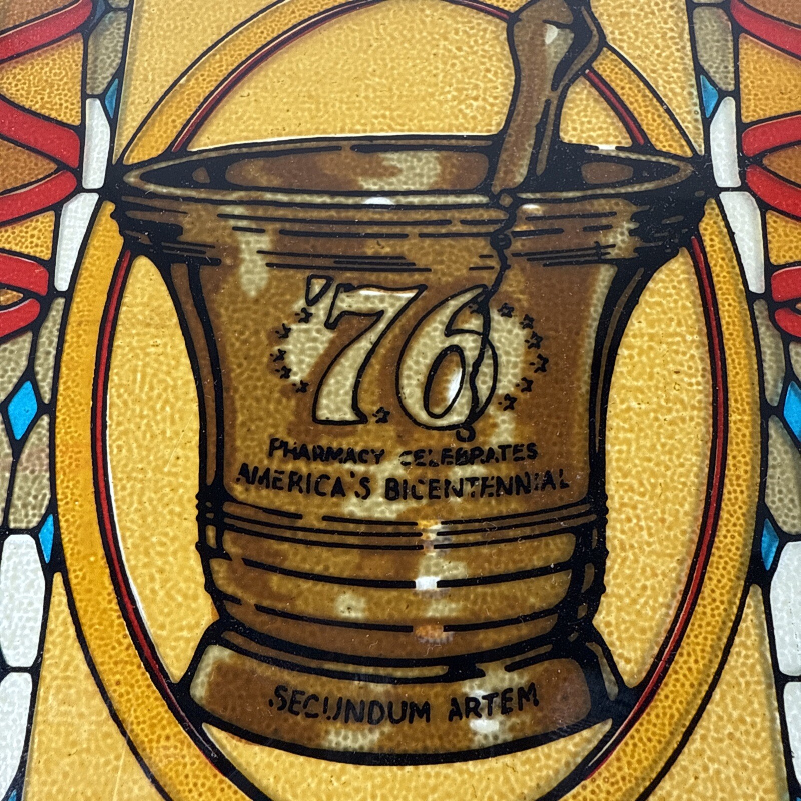 SECUNDUM ARTEM ’76, PHARMACY CELEBRATES AMERICA’S BICENTENNIAL STAINED GLASS