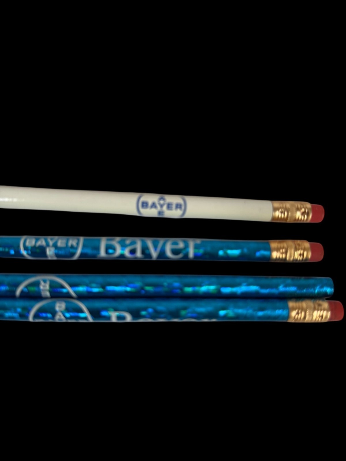 Vintage Pharmaceutical Bayer Branded Pencils Blue Foil White Advertising Collect