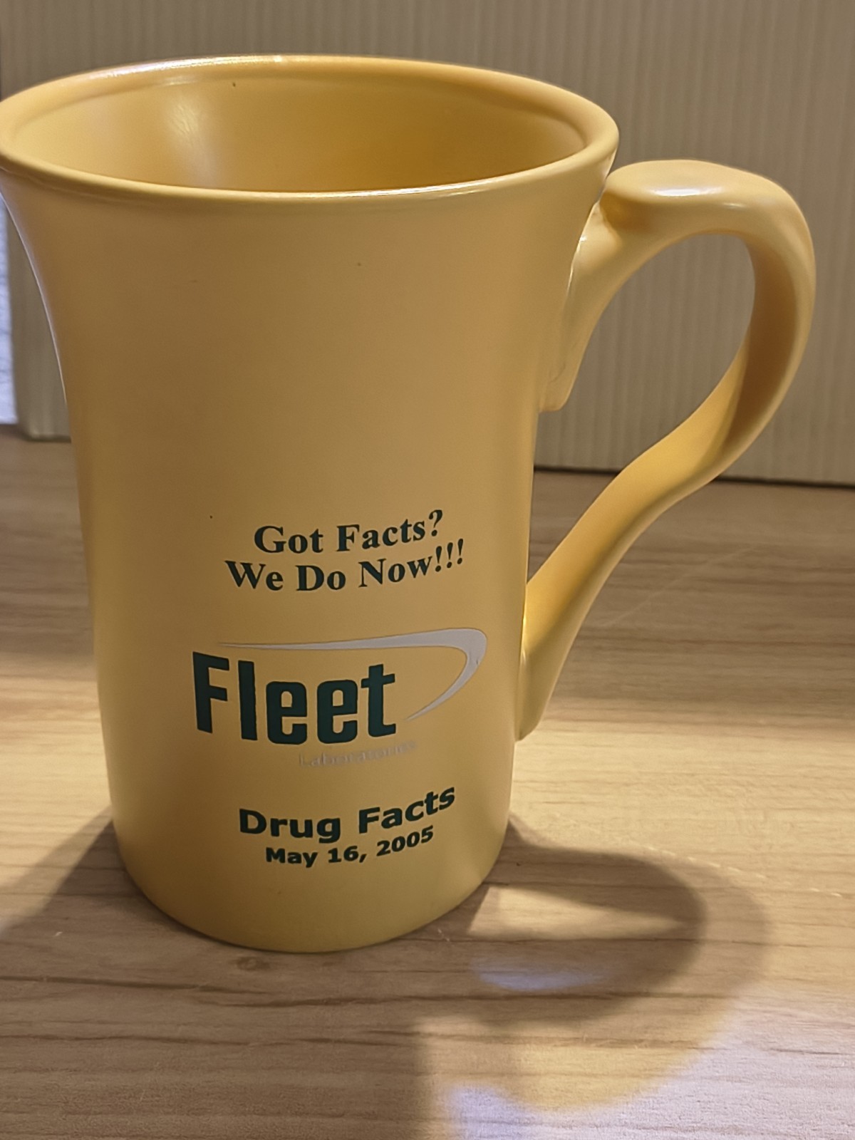 Fleet Laboratory Advertising Mug Coffee Cup Yellow 2005 Drug Facts
