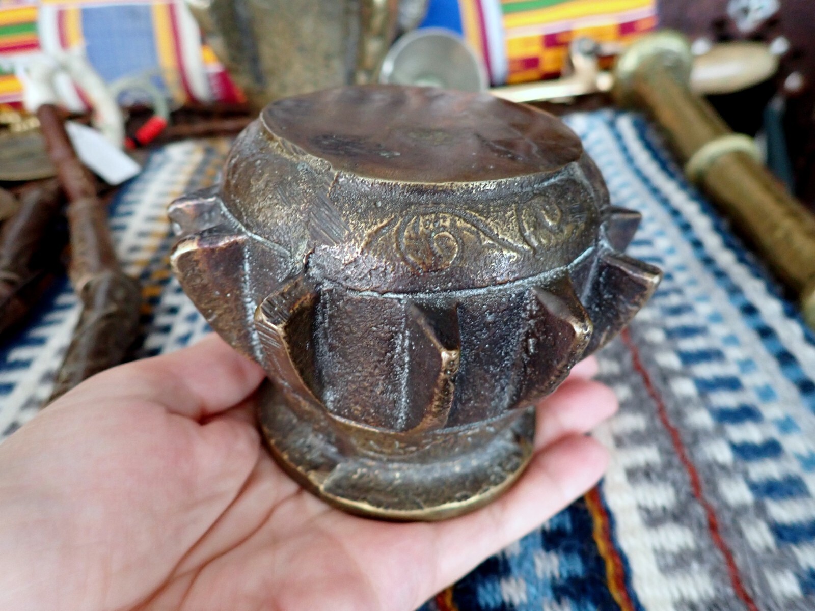 Gilded Bronze Mortar Arab Spain Antique Cast Bronze Small Mortar Apothecary Herb