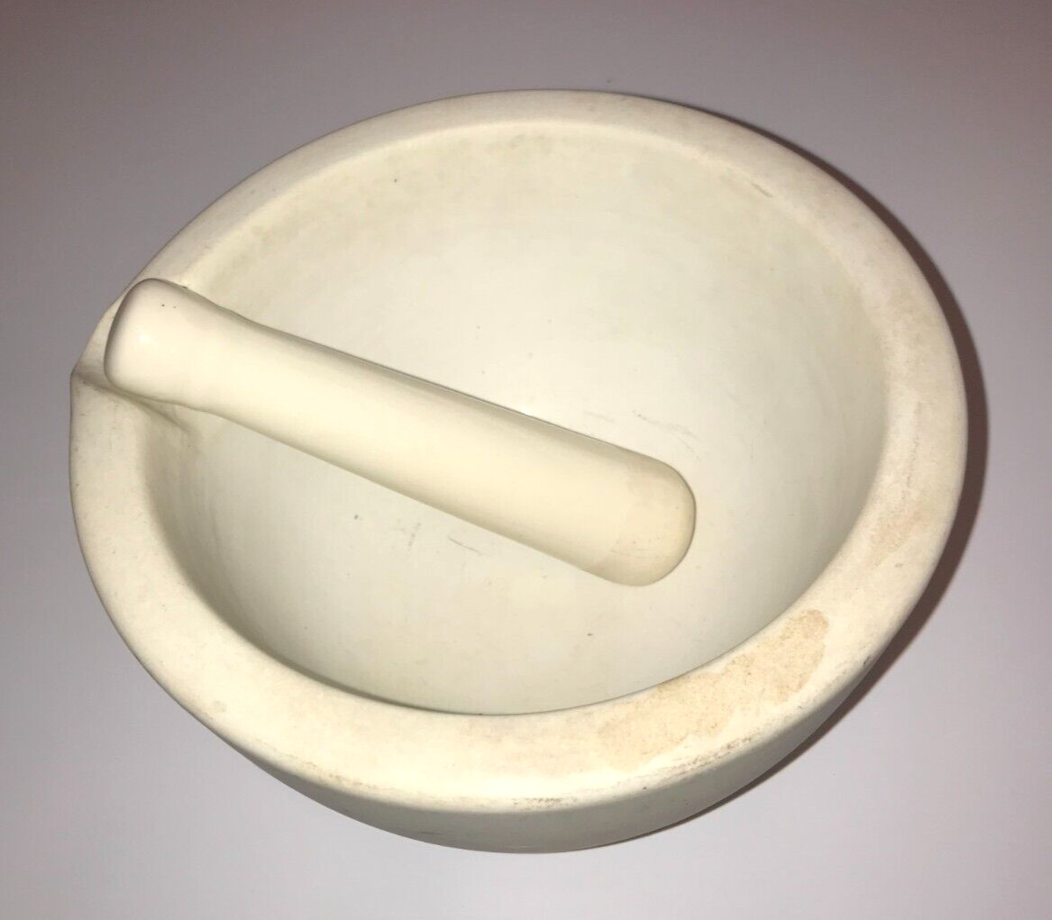ANTIQUE PHARMACY MORTAR WITH PESTLE THOMAS MADDOCK & SONS T.M.S. ACID PROOF .