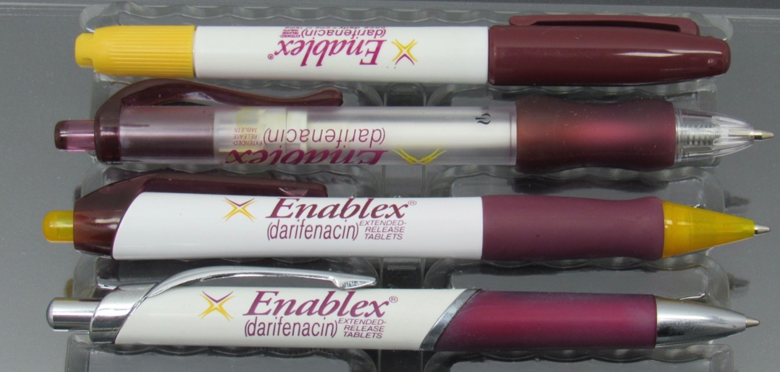 Lot of 4 Enablex PENS Drug Rep Pharmaceutical Promo Medical Advertising 1 Marker