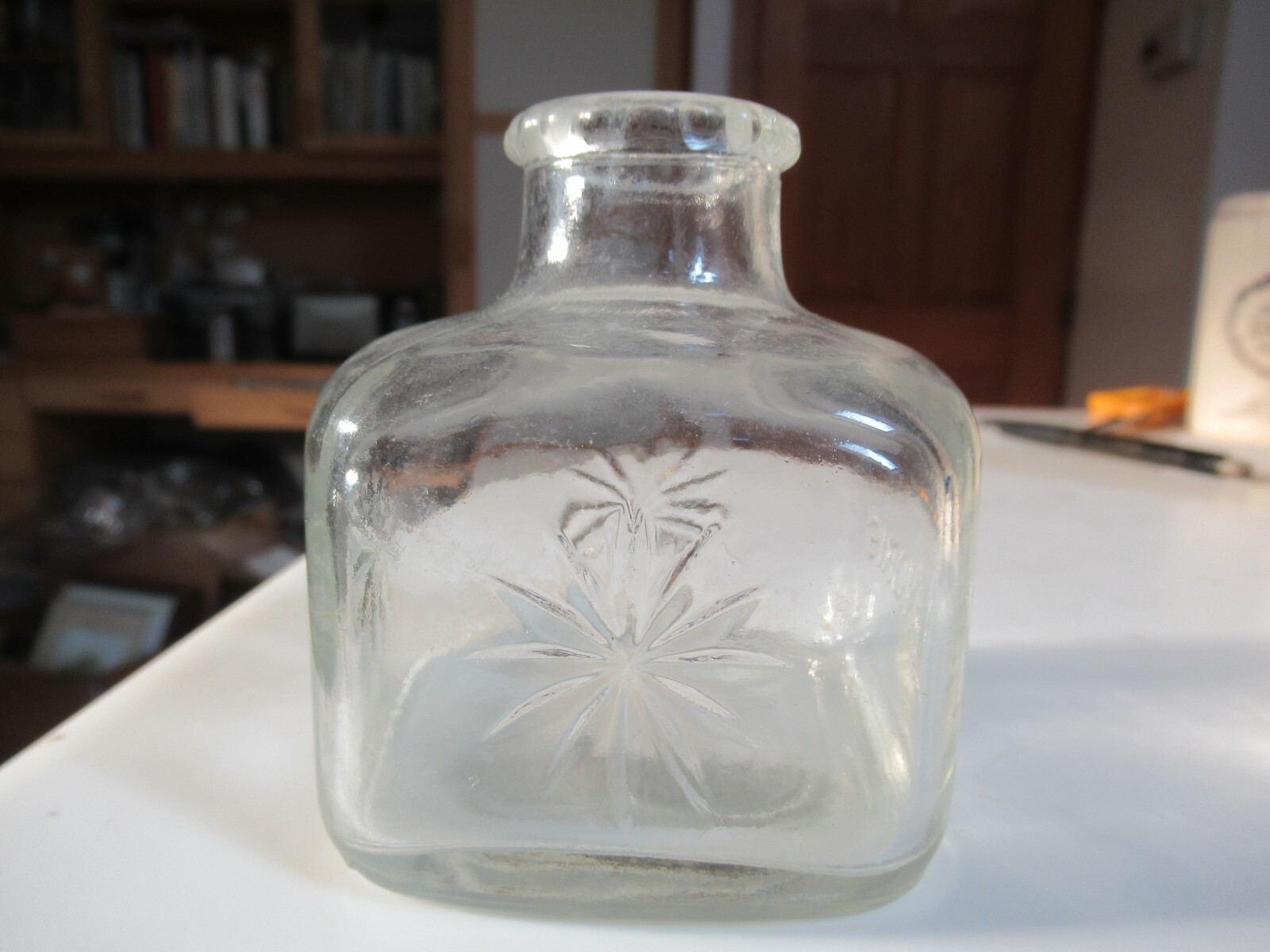 Vintage Empty LAVORIS Mouthwash Clear Square Glass Bottle w Starburst No Stopper