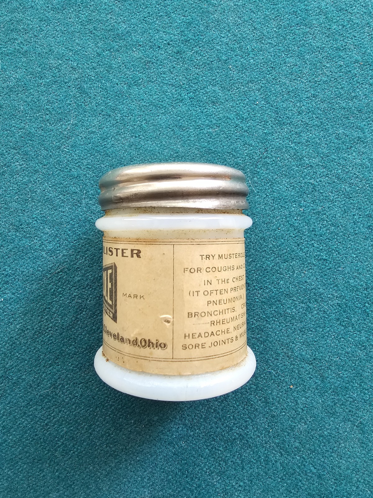 1900s Musterole Ointment, Milk Glass Medicine Jar