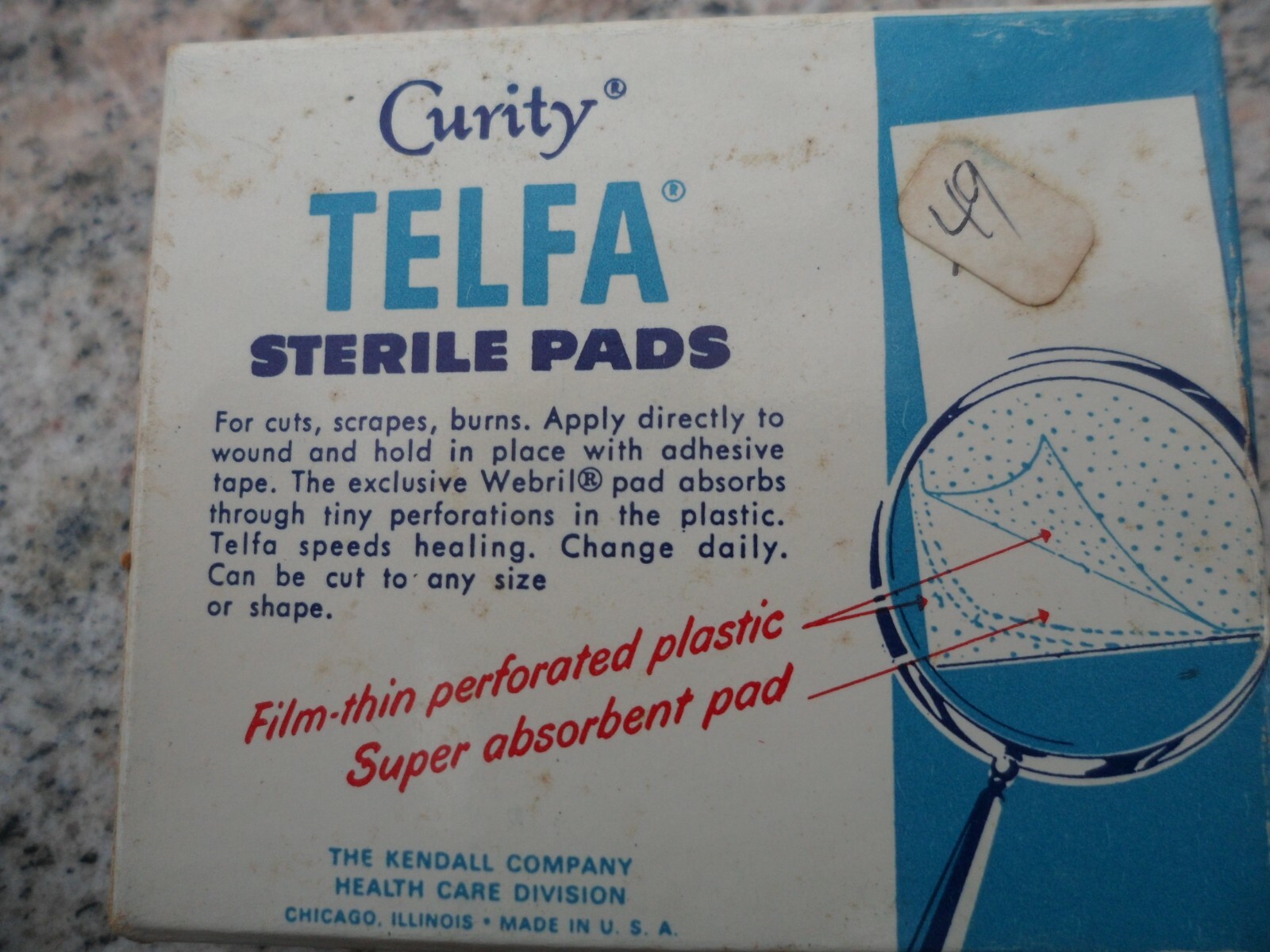 Sterile Pads Advertising Box Kendall Curity Telfa Original Content Vintage 1970s