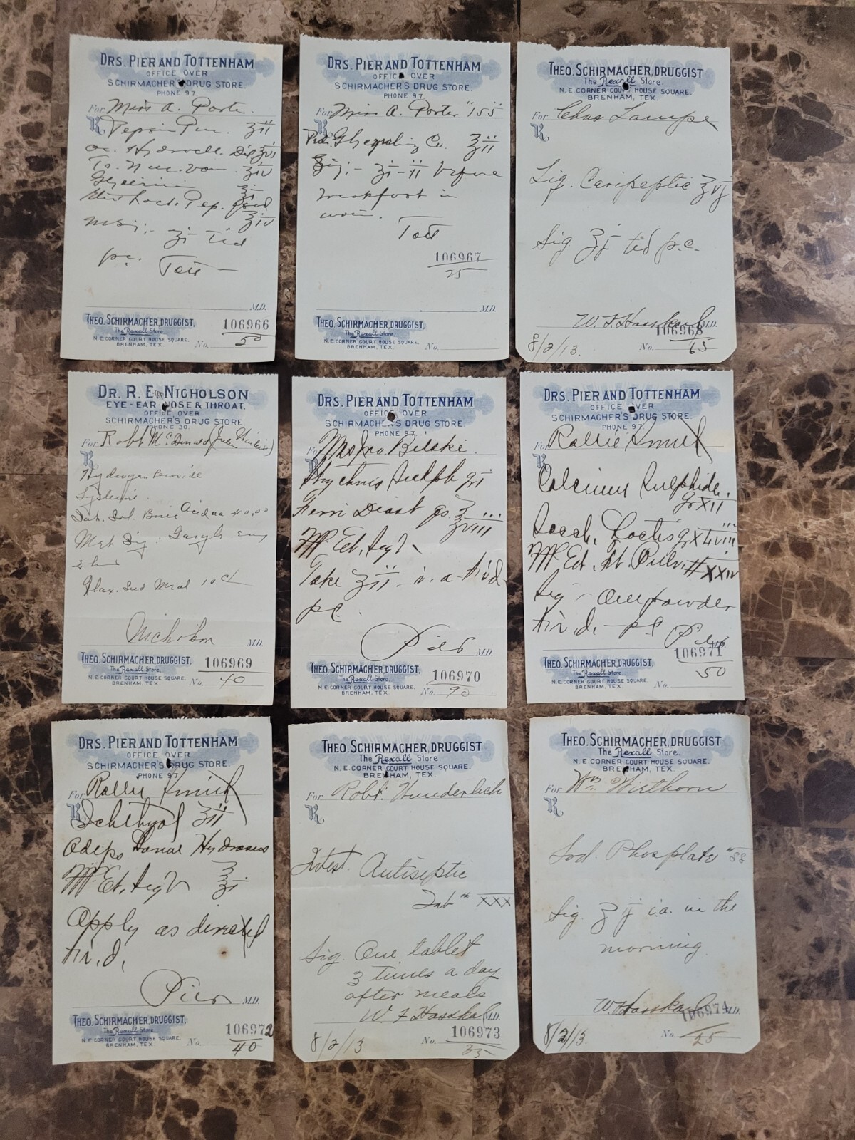 File Box & 97 antique prescriptions (1913) – Opium, Morphine, Dionin, Codeine