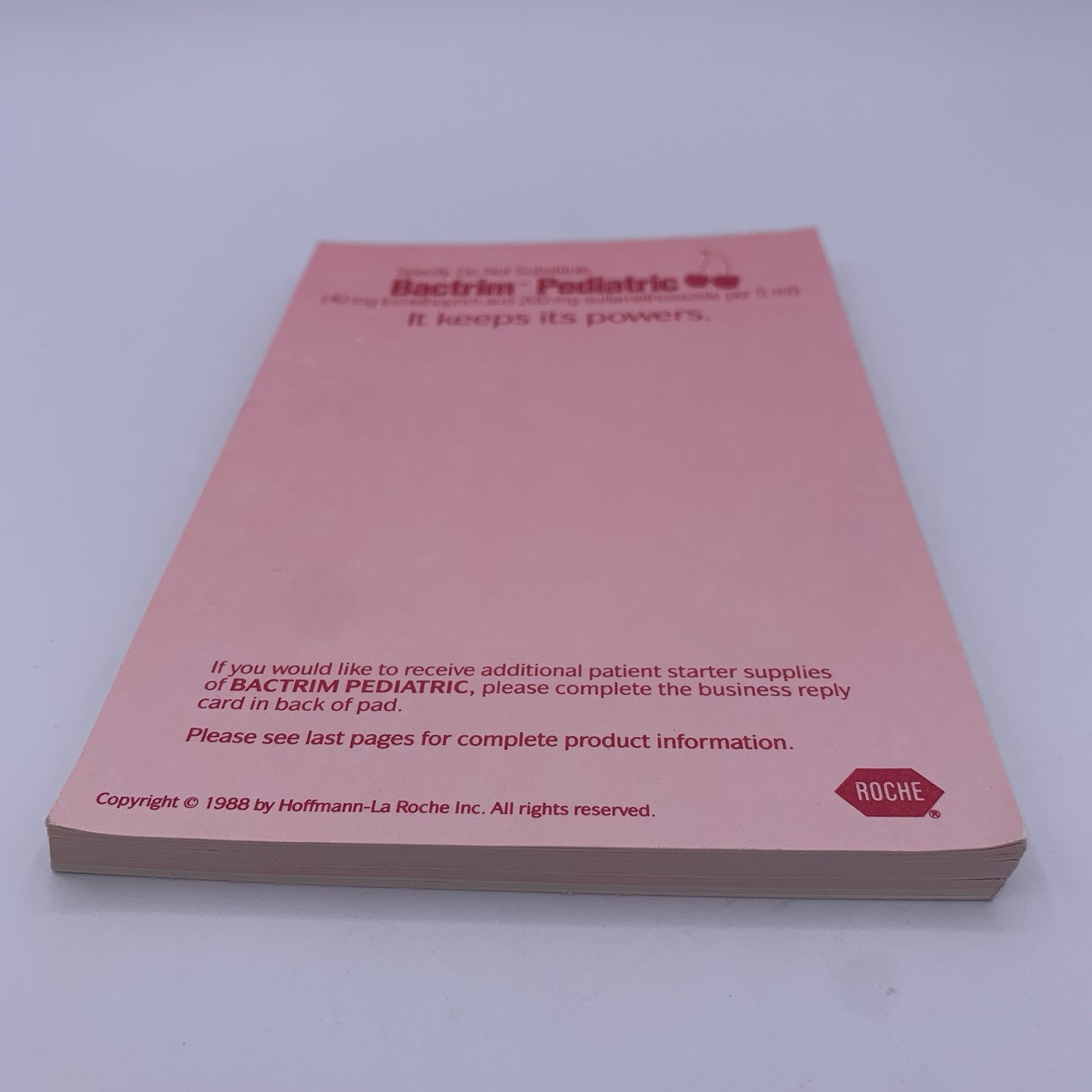 Bactrim Pediatric Roche Note Pads Pharmaceutical Drug Rep Promo Vtg 1988 Cherry