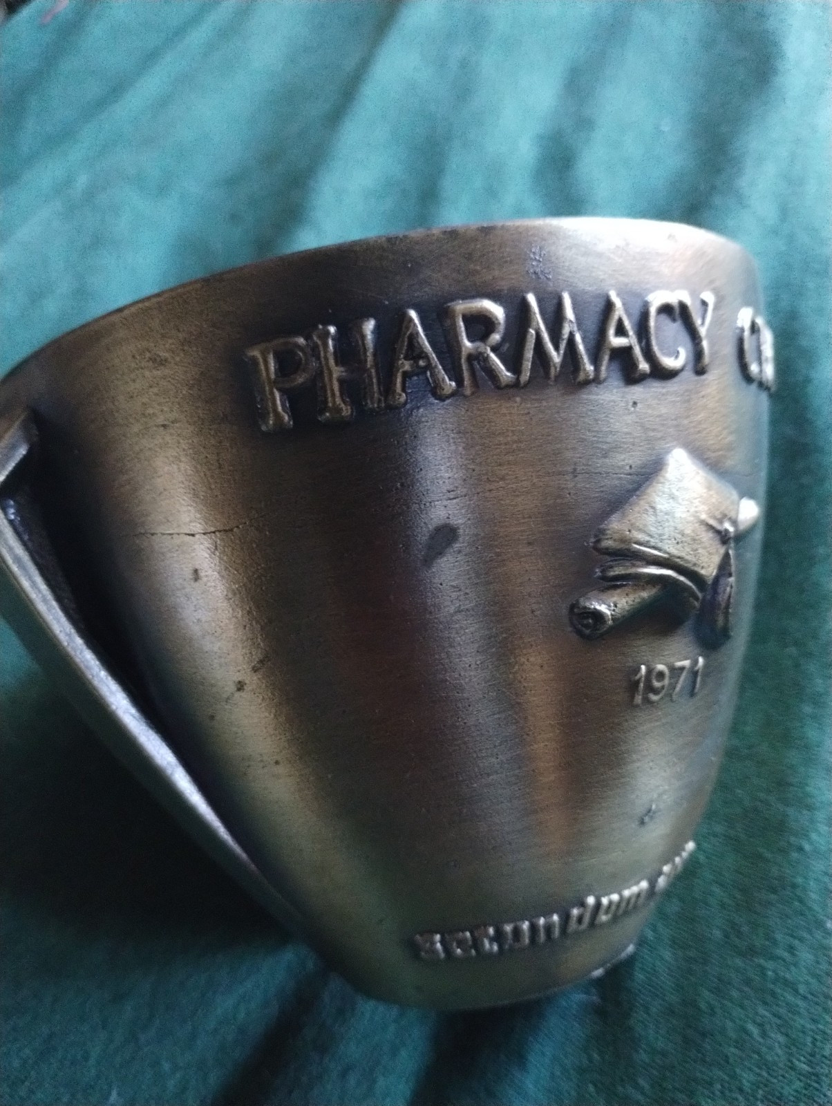 Vintage Brass Rx Graduate 1971 Mortar Pestle MEDICAL HISTORY coricidin INDUSTRY