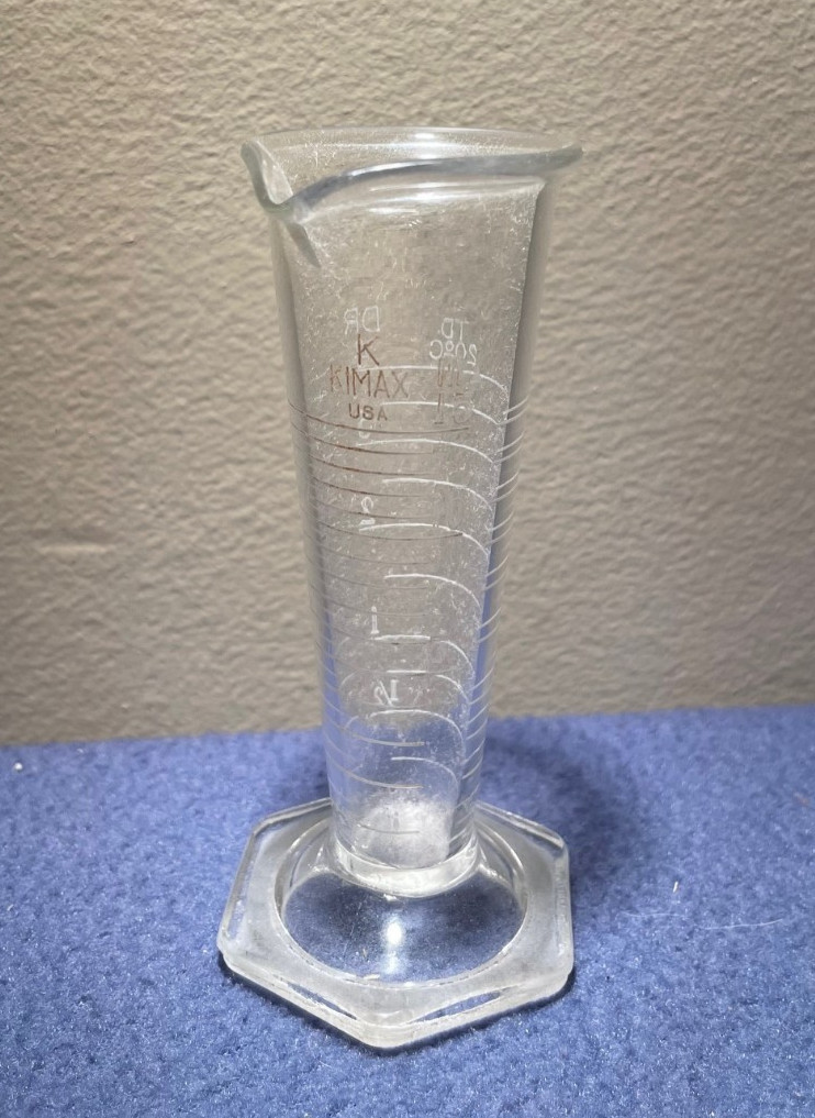 Vintage KIMAX USA Pharmaceutical Graduated Beaker w/ Double Scale, 4 DR/15 mL