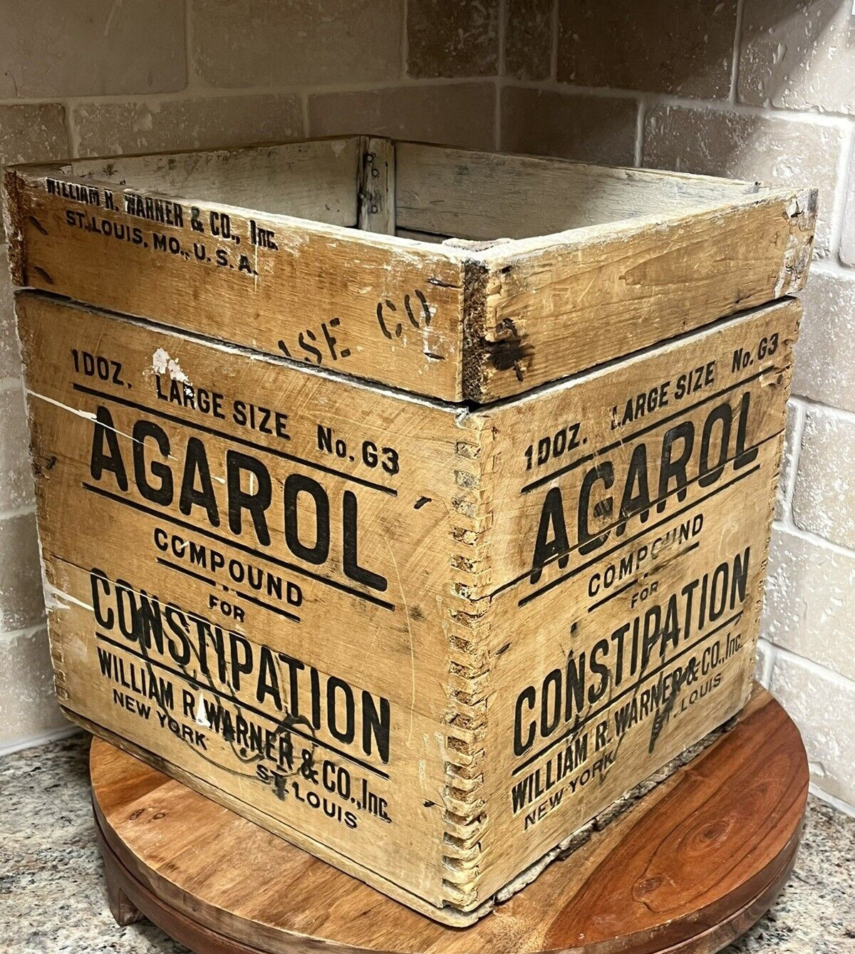 WOOD CRATE AGAROL COMPOUND FOR CONSTIPATION WILLIAM R WARNER & CO ST LOUIS (21A)