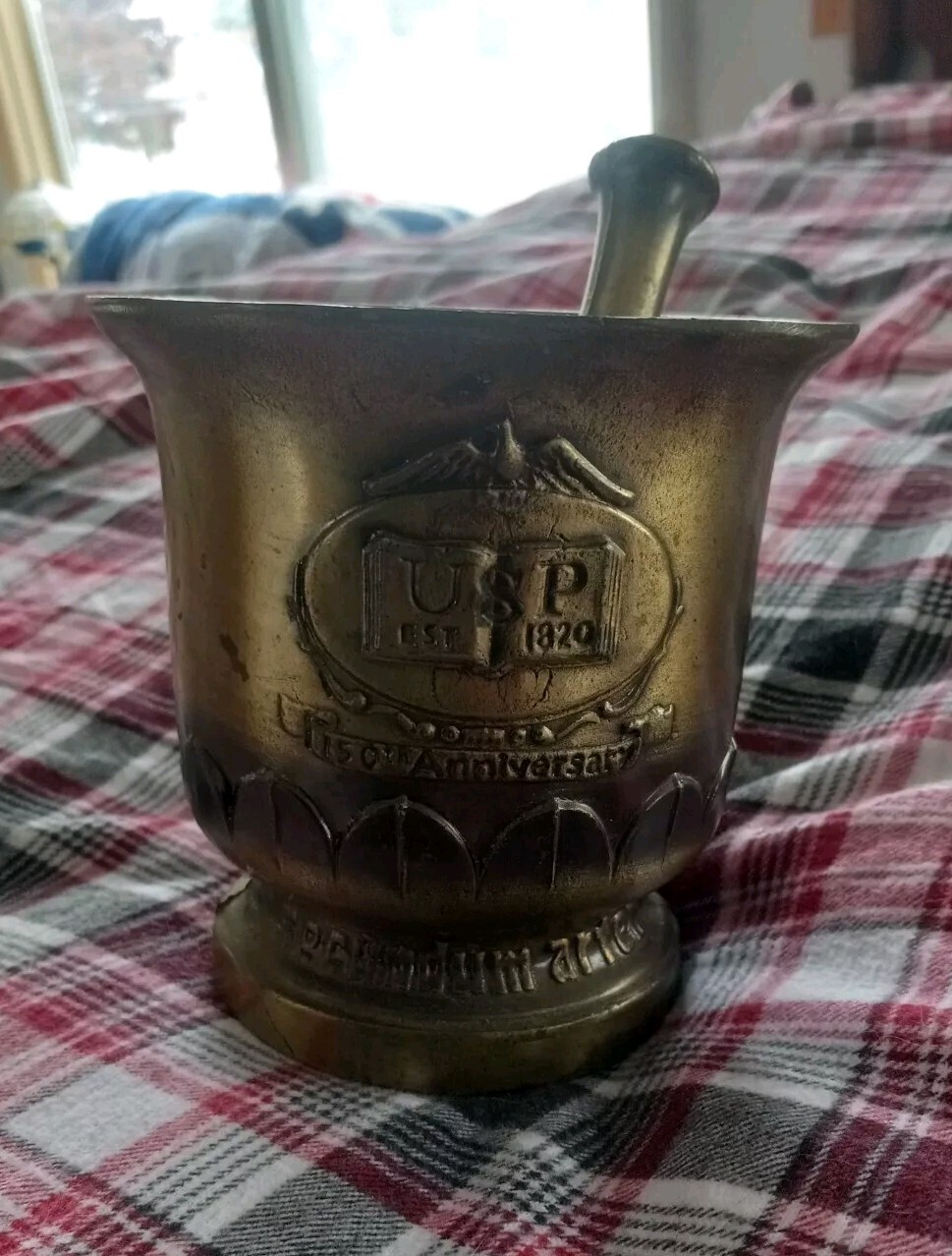 150th Anniversary Brass Mortar & Pestle-Coricidin (OC) Schering Established 1820