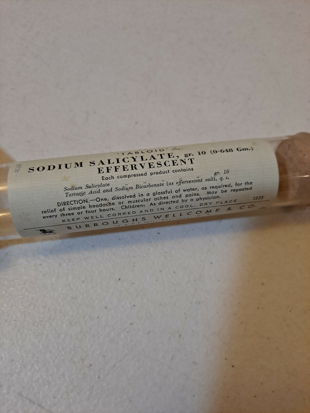 Vintage Pharmacy Sodium Tablets Glass Vial With Cork Paper Label
