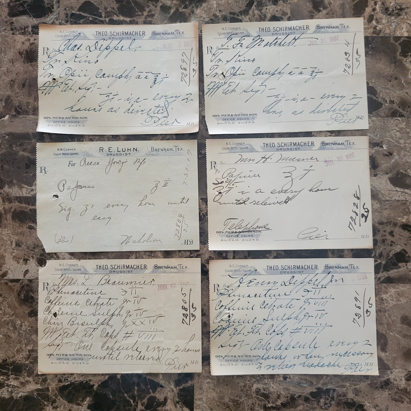 99 serially numbered antique prescriptions (1907) – OPIUM, PAPINE & CODEINE