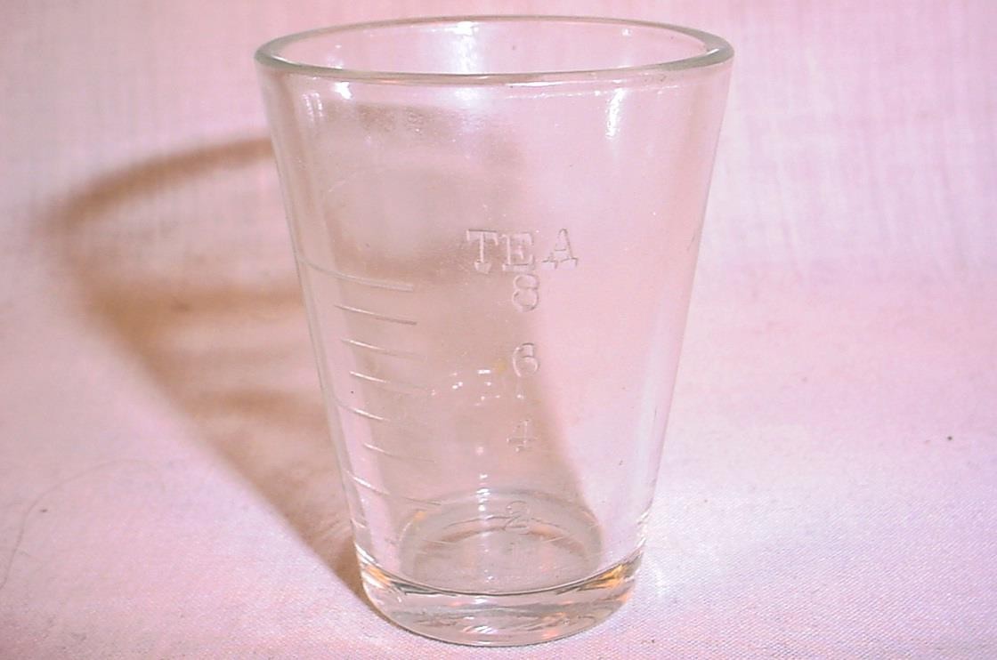 VTG DESSERT 2 TBLSP 8 TSPN PHARMACY DRUGGIST DOSING DOSE MEASURING SHOT GLASS