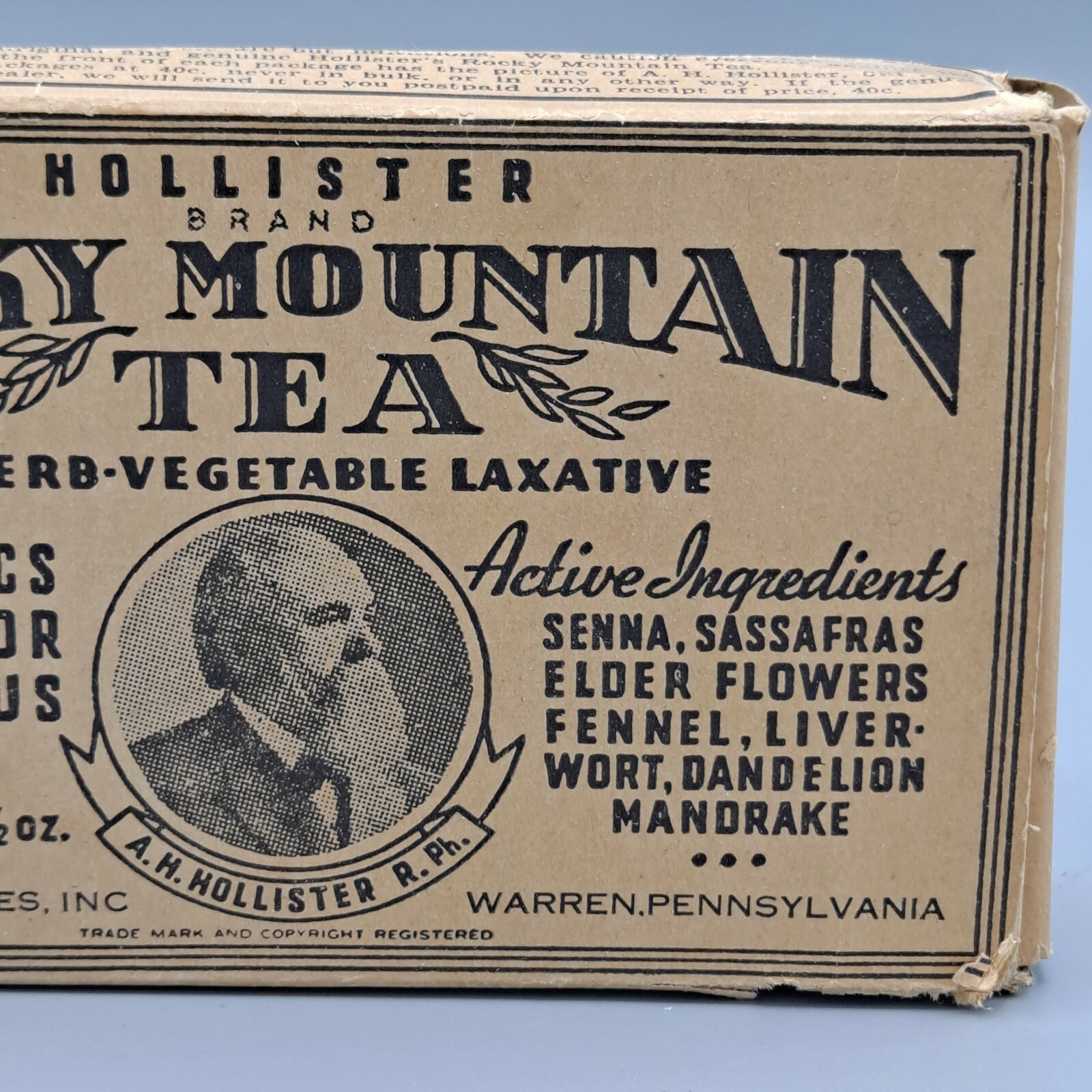 RARE Hollister Brand Rocky Mountain Tea Vegetable Laxative Antique Collectible