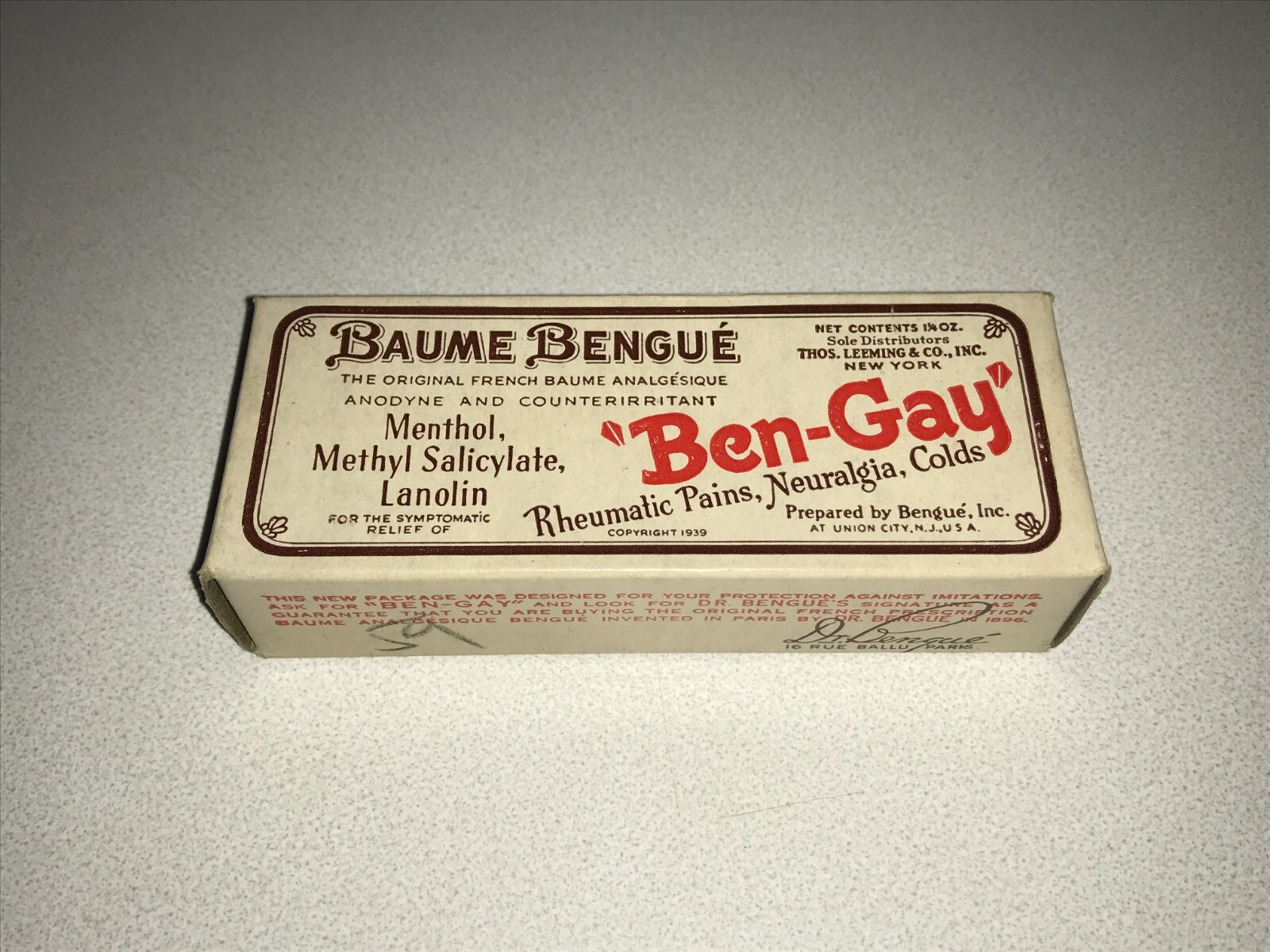 1939 Baume Bengue “Ben-Gay” Tube in Original Box