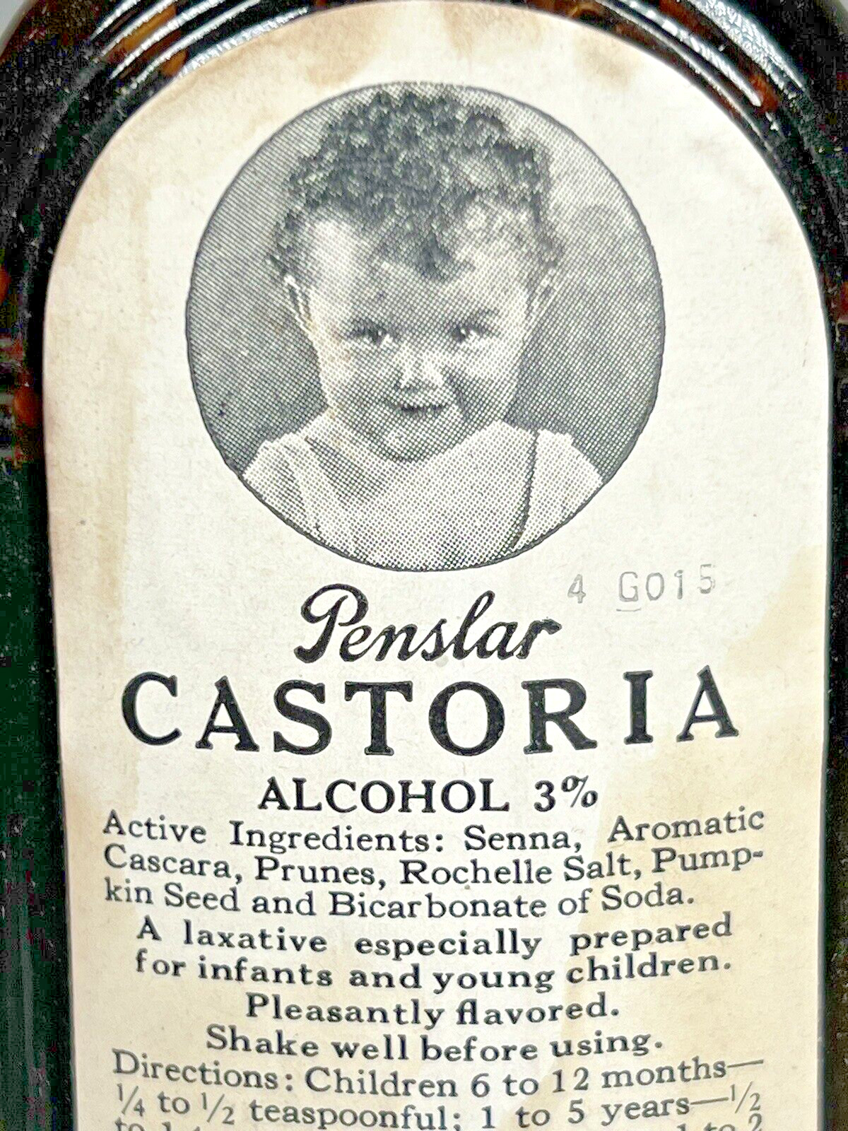 Vintage Brown Glass Bottle Penslar Castoria Detroit Michigan. approx. 6″ tall