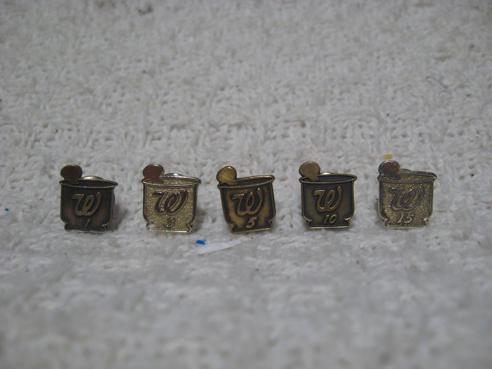 Vintage WALGREENS Years 1, 3, 5, 10, and 15 Employee Pharmacy Pins Lot of 5