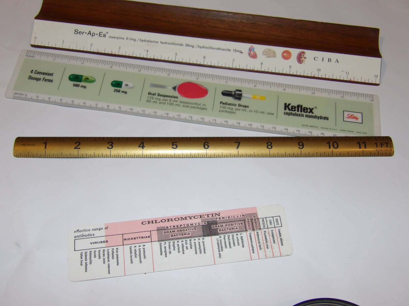 4 VINTAGE 1960s-70s PHARMACUTICAL ADVERTISING RULERS! CIBA/LILLY/PARKE-DAVIS!