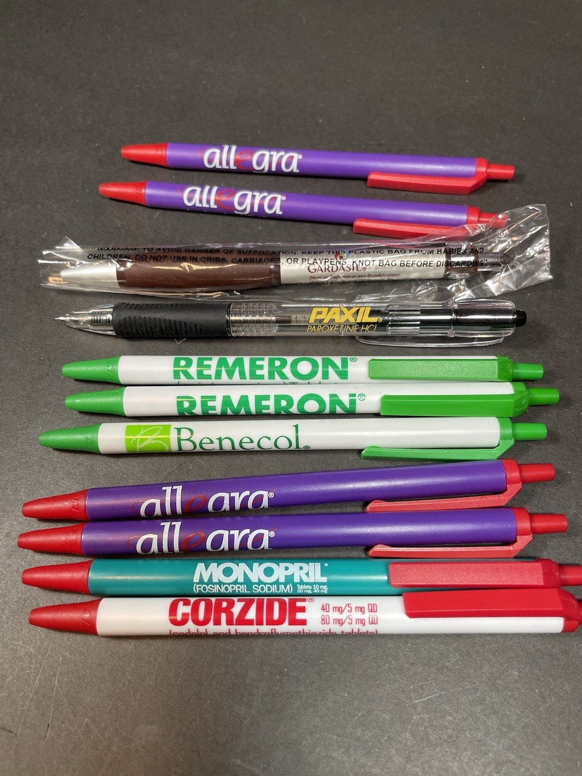 Pharma Drug Rep Writing Pen Allegra Gardasil Paxil Remeron Monopril Lot Of 11