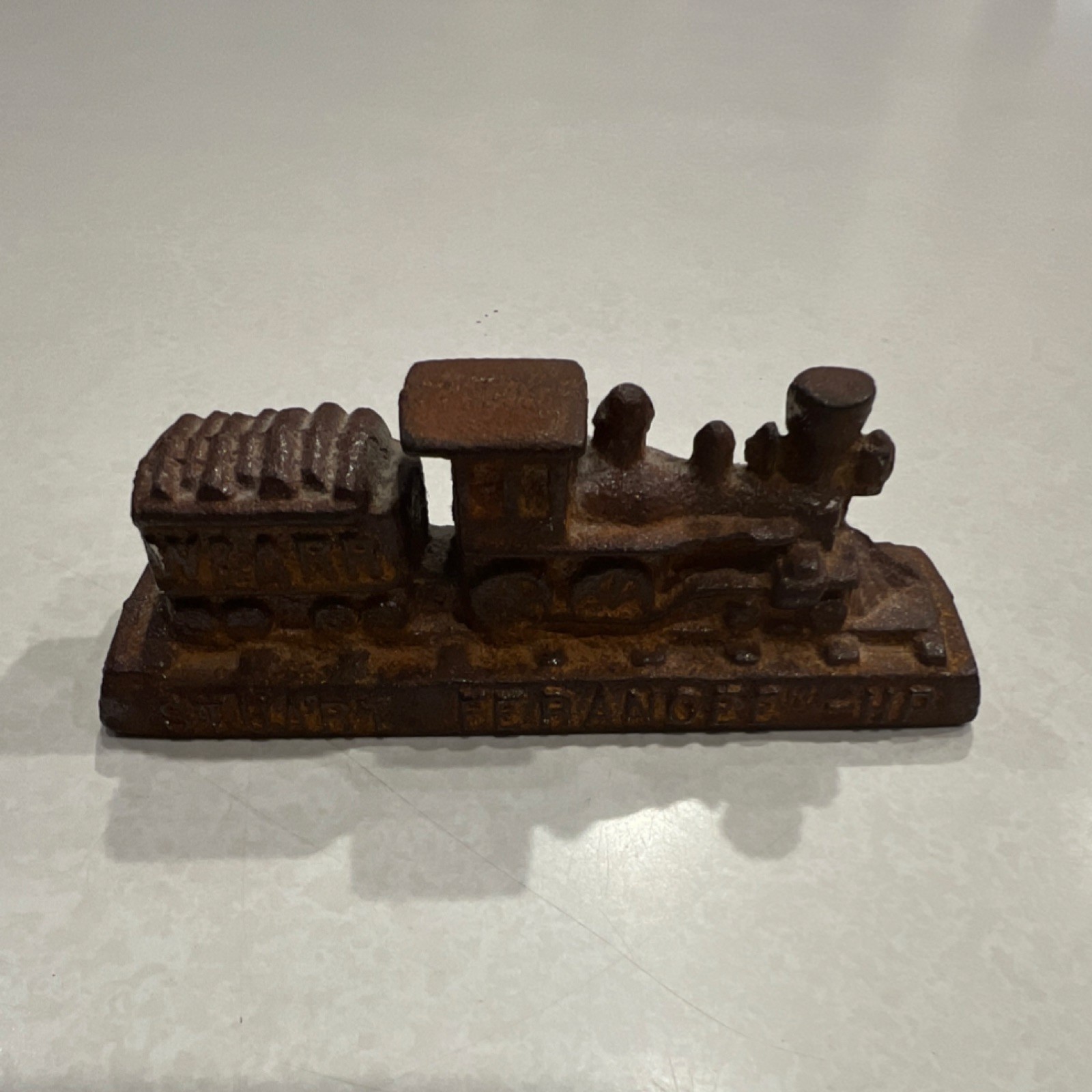 Vintage Cast Iron Train Locomotive Decorative Drug Advertisement