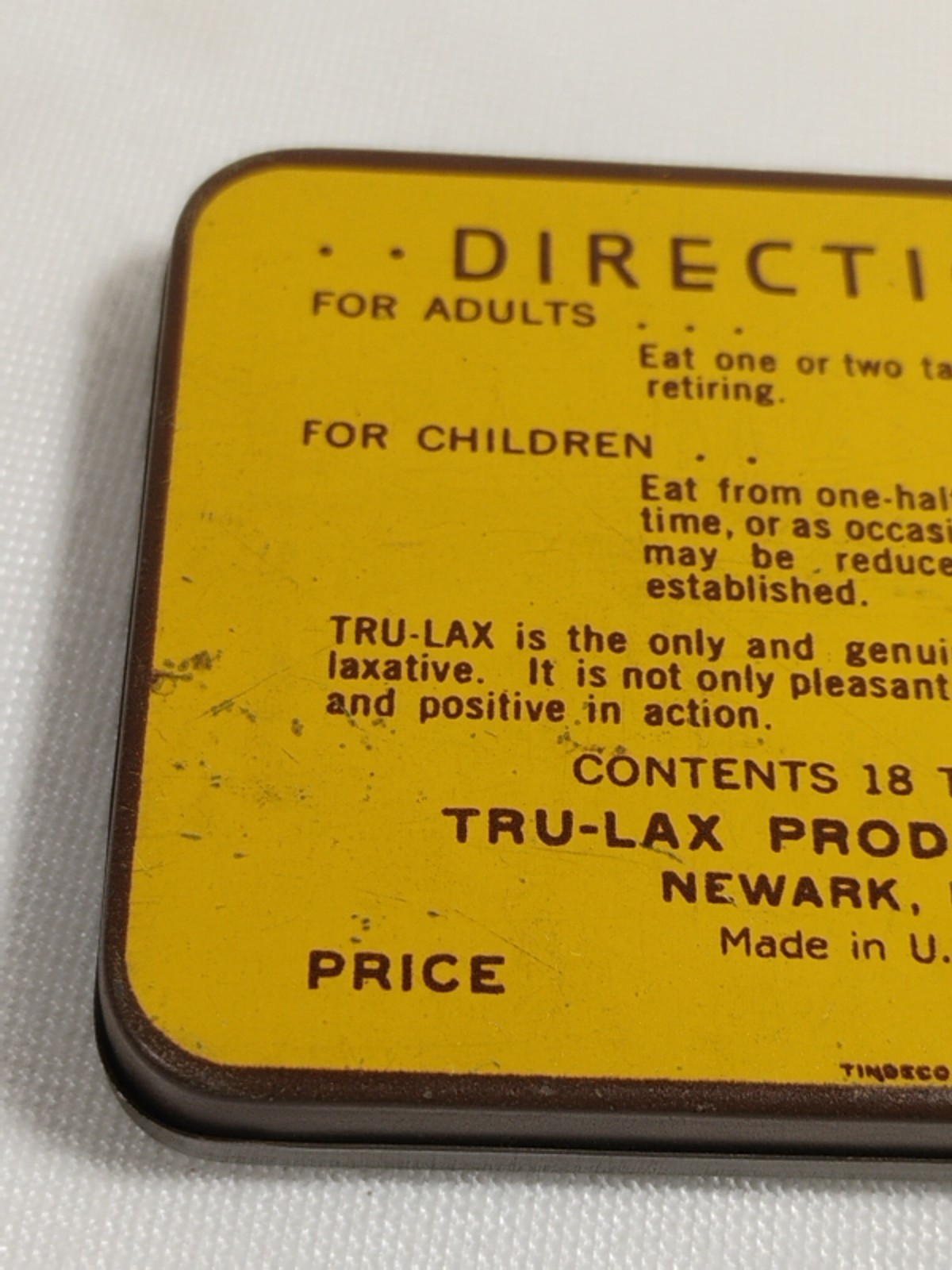 Vintage Tru-Lax Chocolate Mint Laxative Tin Trulax Co Newark NJ Medical Tin