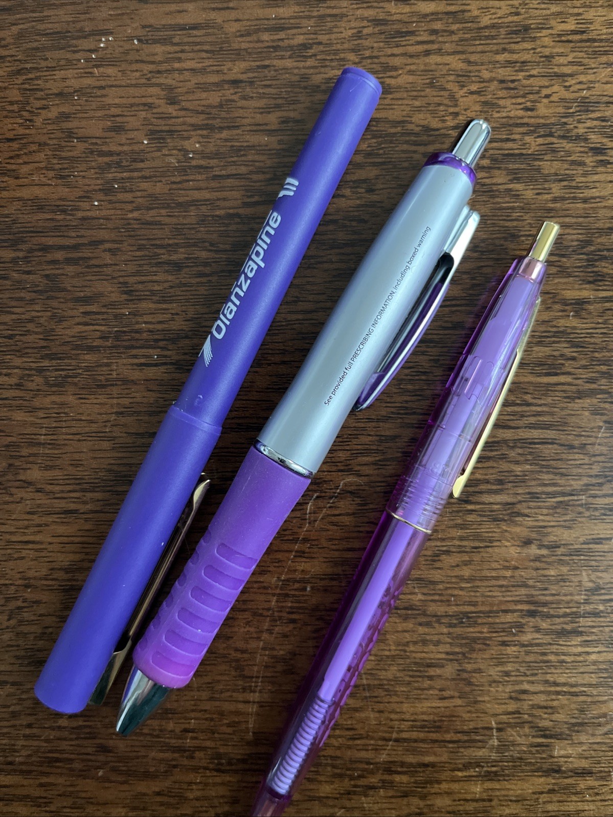 Lot of 3 Drug Rep Zyprexa Collectible Pharmaceutical Pens Purple Eli Lilly