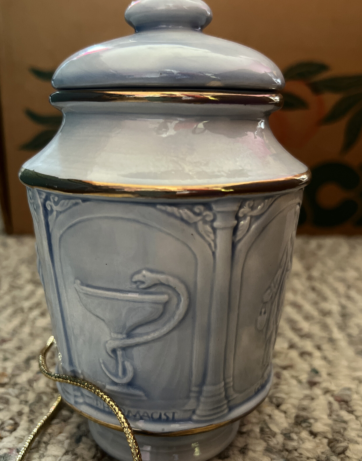 Blue Porcelain Apothecary Jar PMA Meeting April 1988 Given As A Gift Lederle