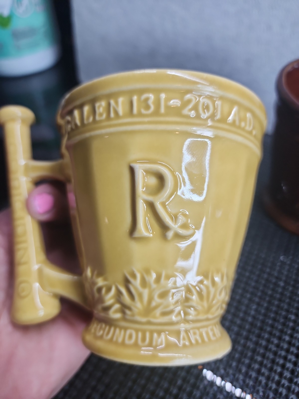 Schering Rx Galen 131-201 AD Coffee Tea Mug Cup Brown Mortar Pestle Ceramic