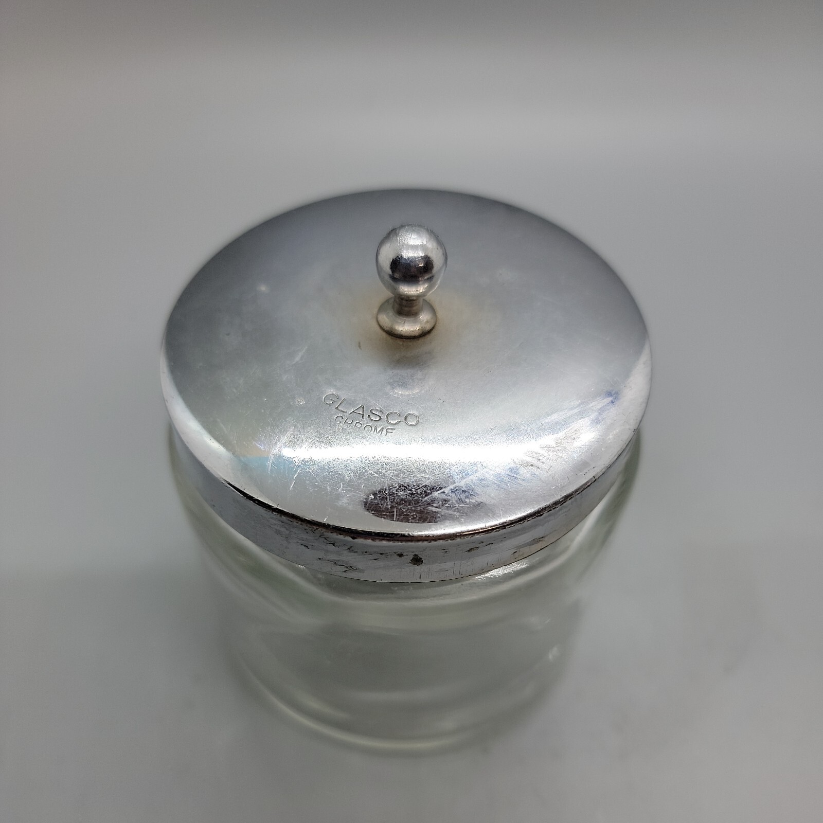 Vintage Glasco Apothecary Glass Jar with Chrome Lid MCM