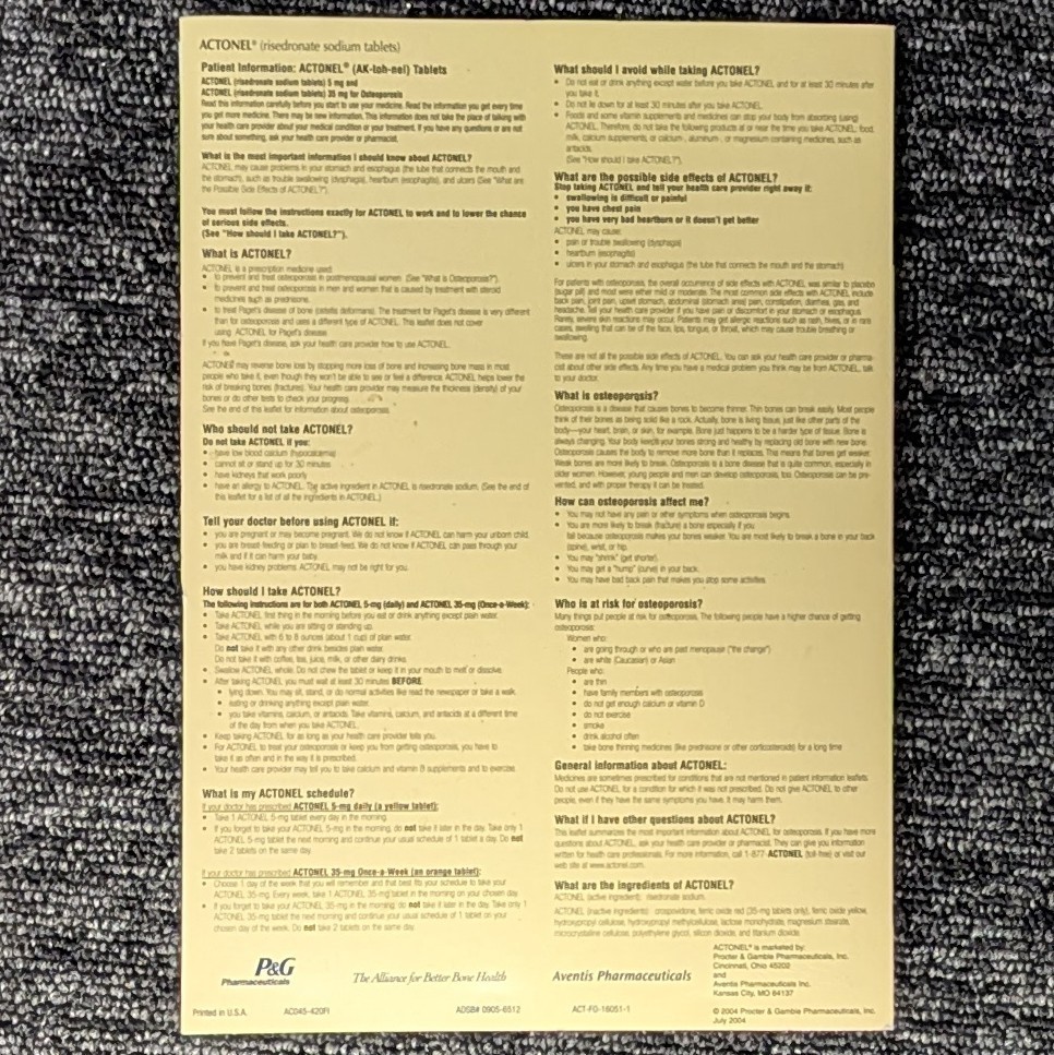 Medical Office Education Flyer Pharmaceutical Rep Advertising ACTONEL 2004