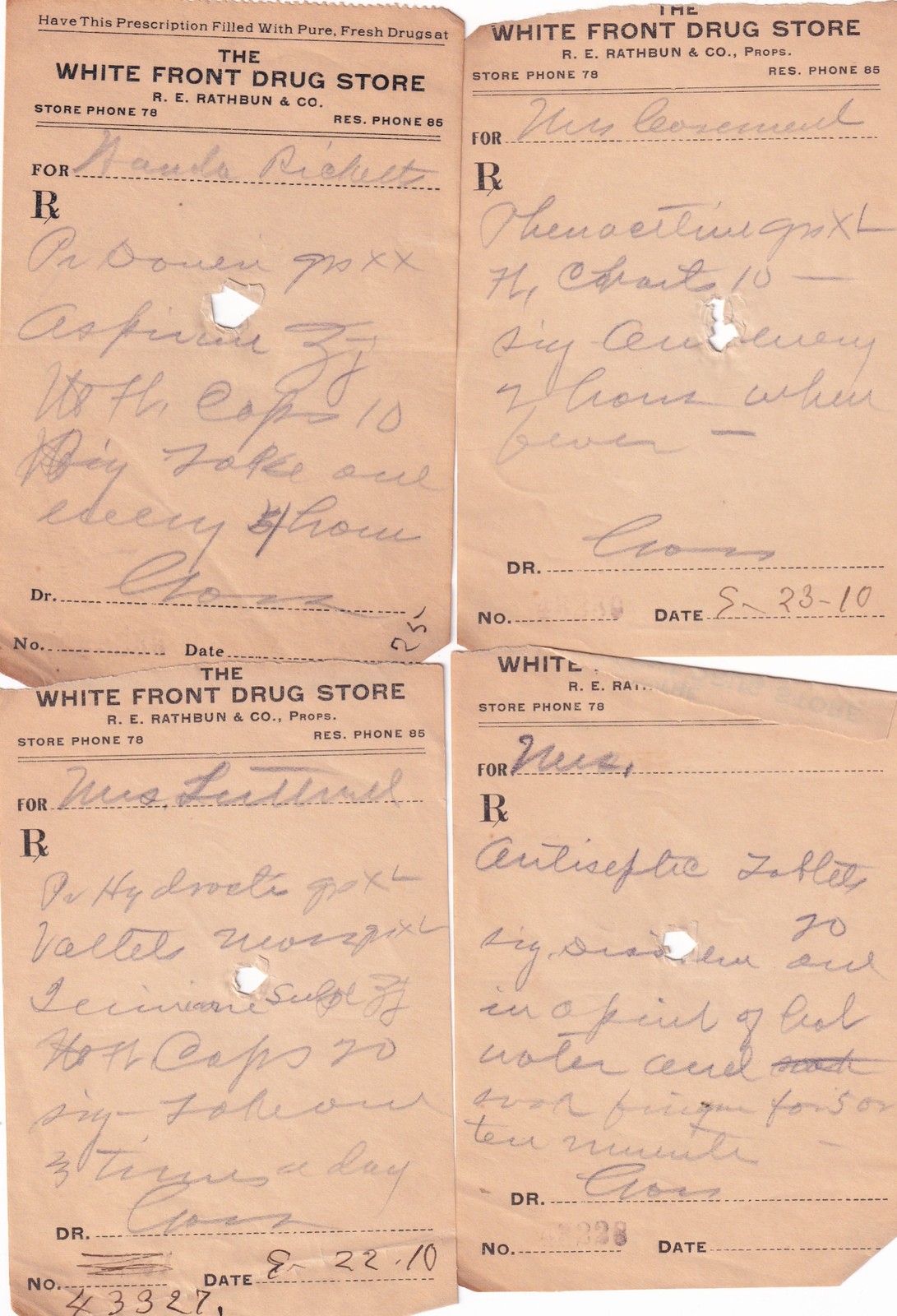 (26) Physician’s Prescriptions Early 1900’s Hand Written White Front Drug Store