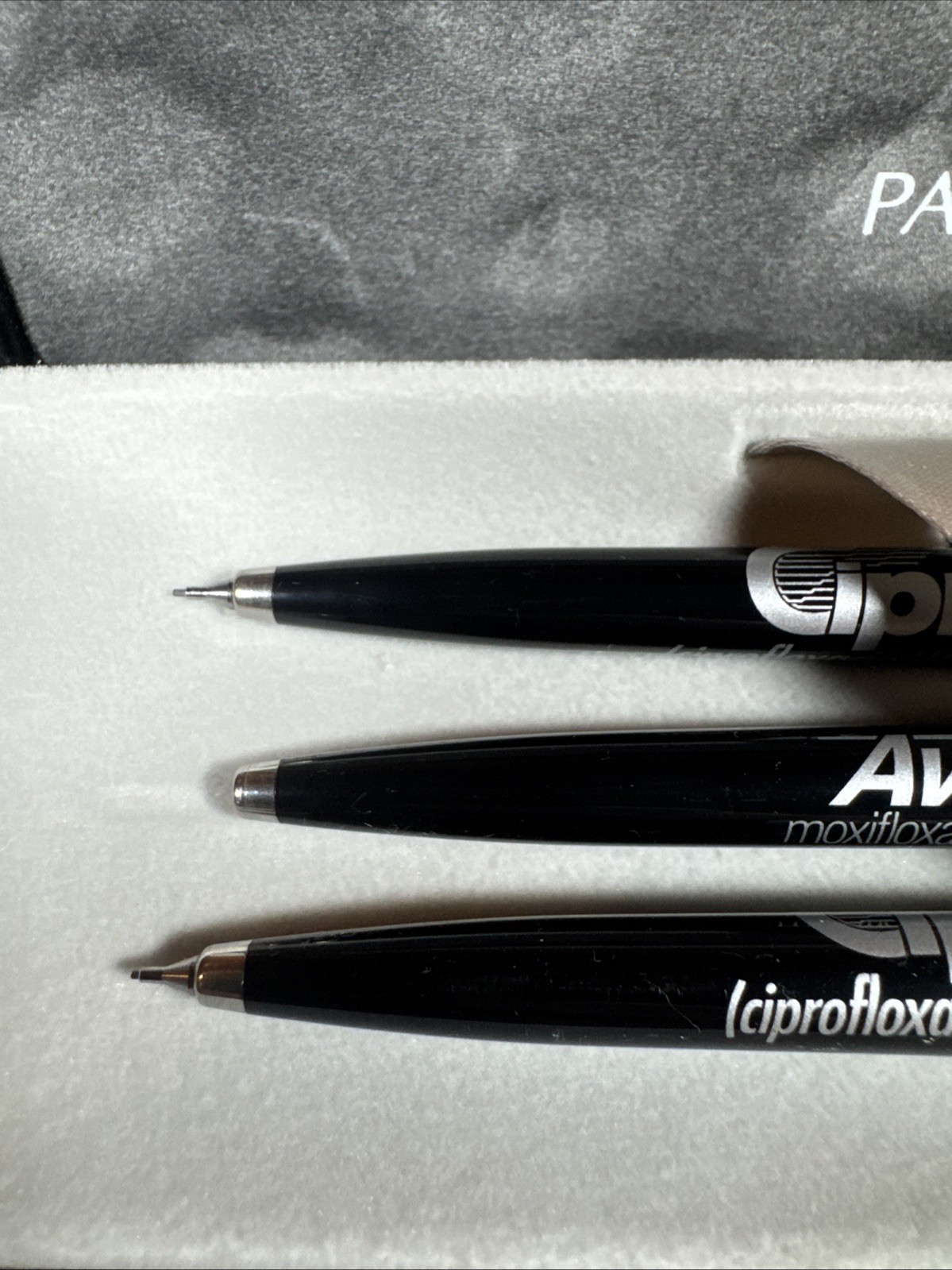 Parker Bayer Pharmaceutical Drug Rep Pen Set Avelox Cipro Advertising 3 Pc