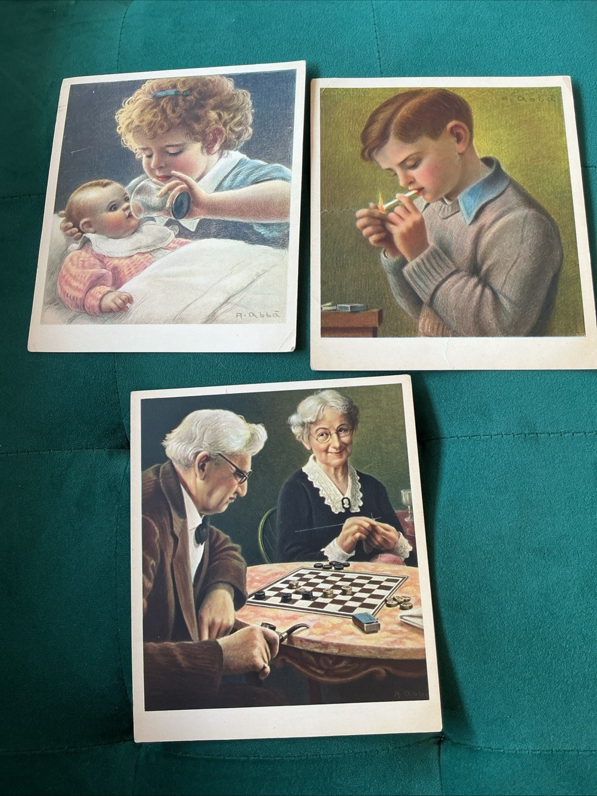 Rare 1937 Set of 3 Vintage Italian Pharmaceutical Advertising Postcards