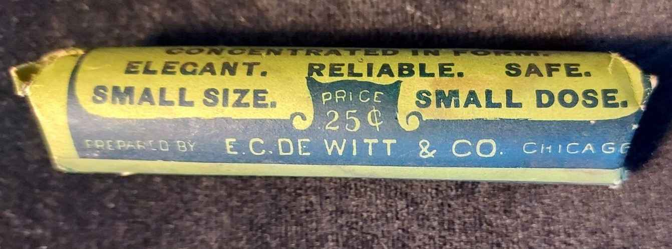 New Old Stock Advertising Medicine Bottle DeWitt”s Little Early Risers De Witt