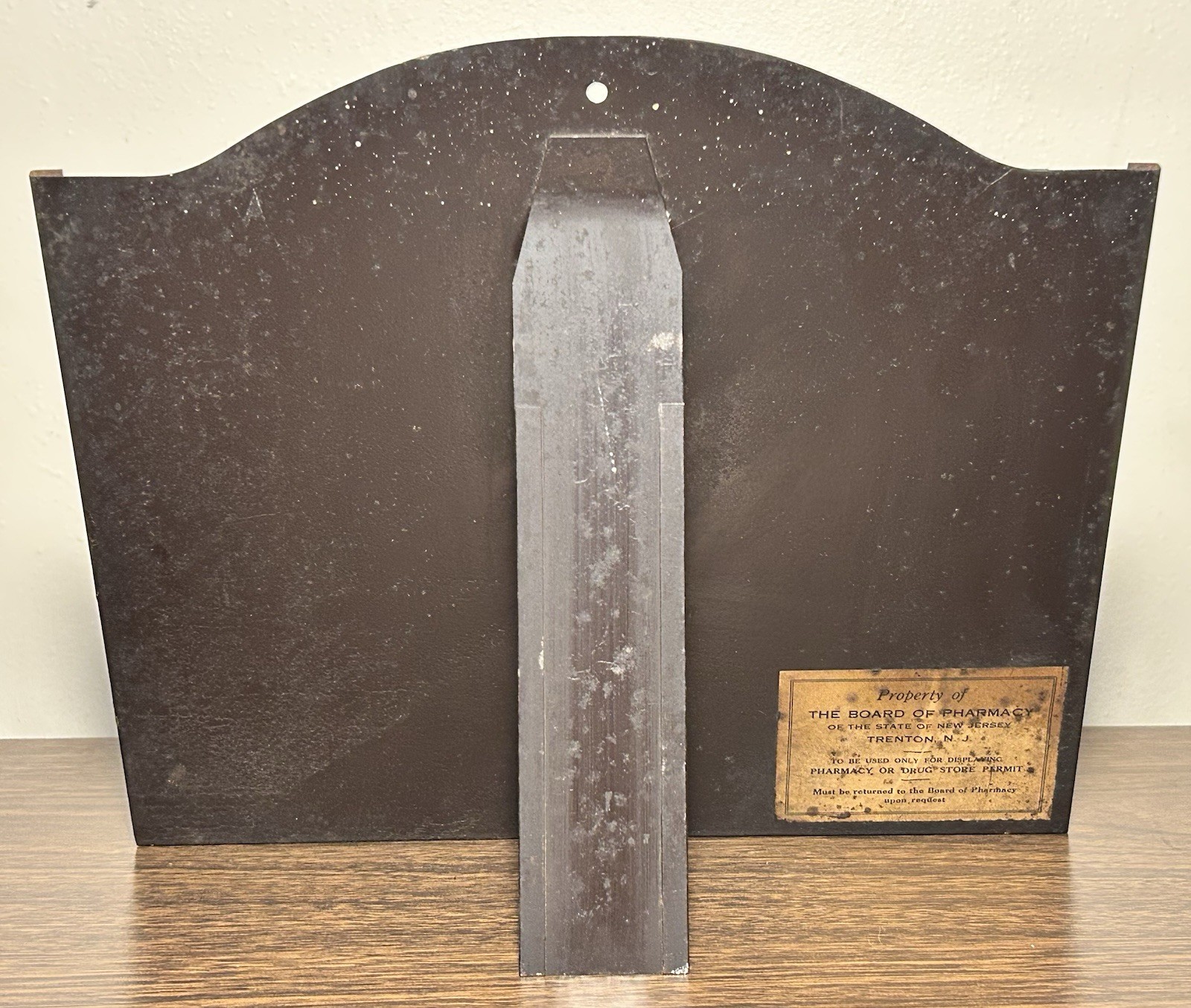 Antique 1941-42 New Jersey Registered Pharmacy Permit in Tin Metal Display Frame