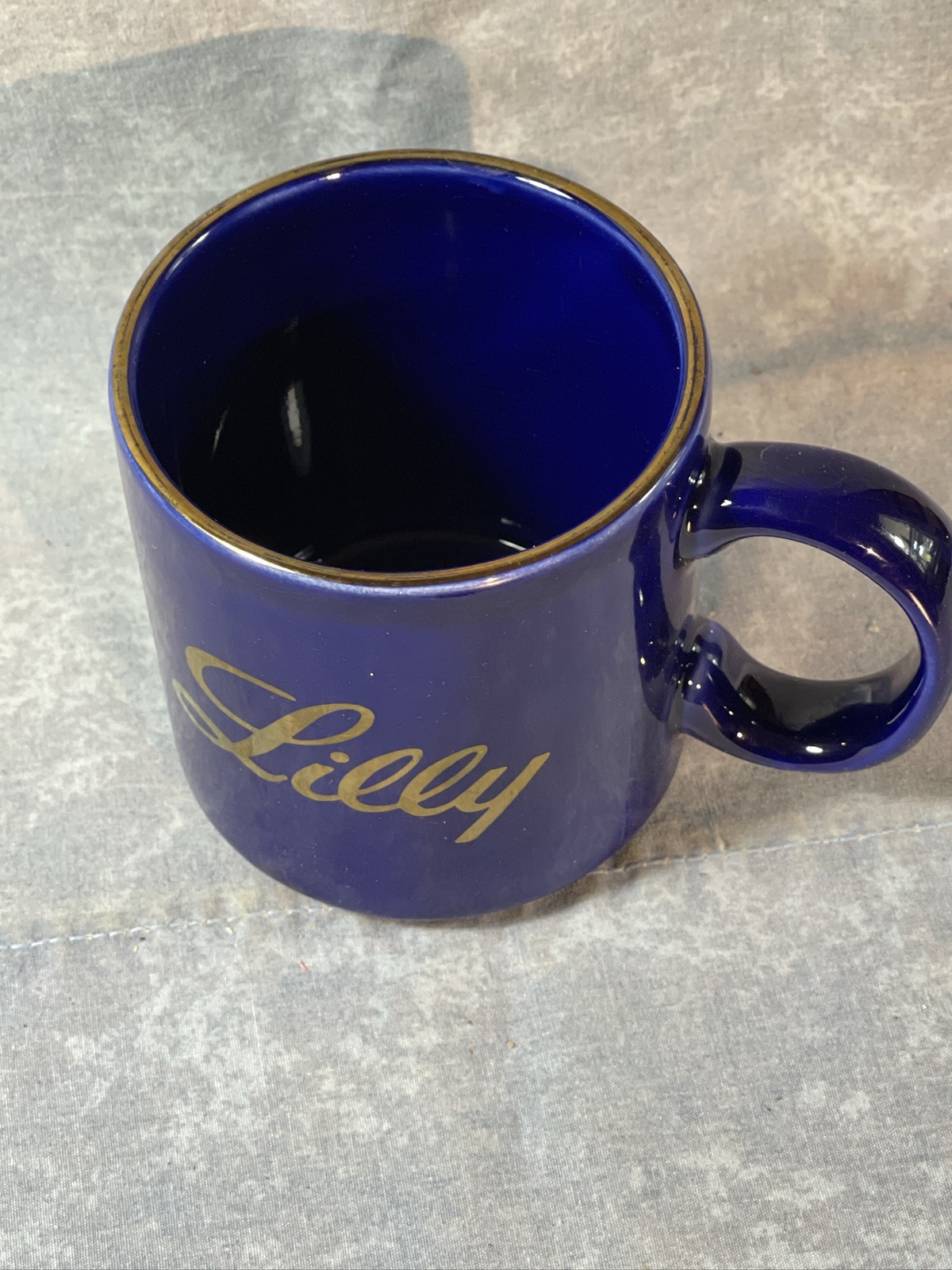 Eli Lilly Pharmaceutical Cobalt Blue Gold Coffee Mug Cup USA